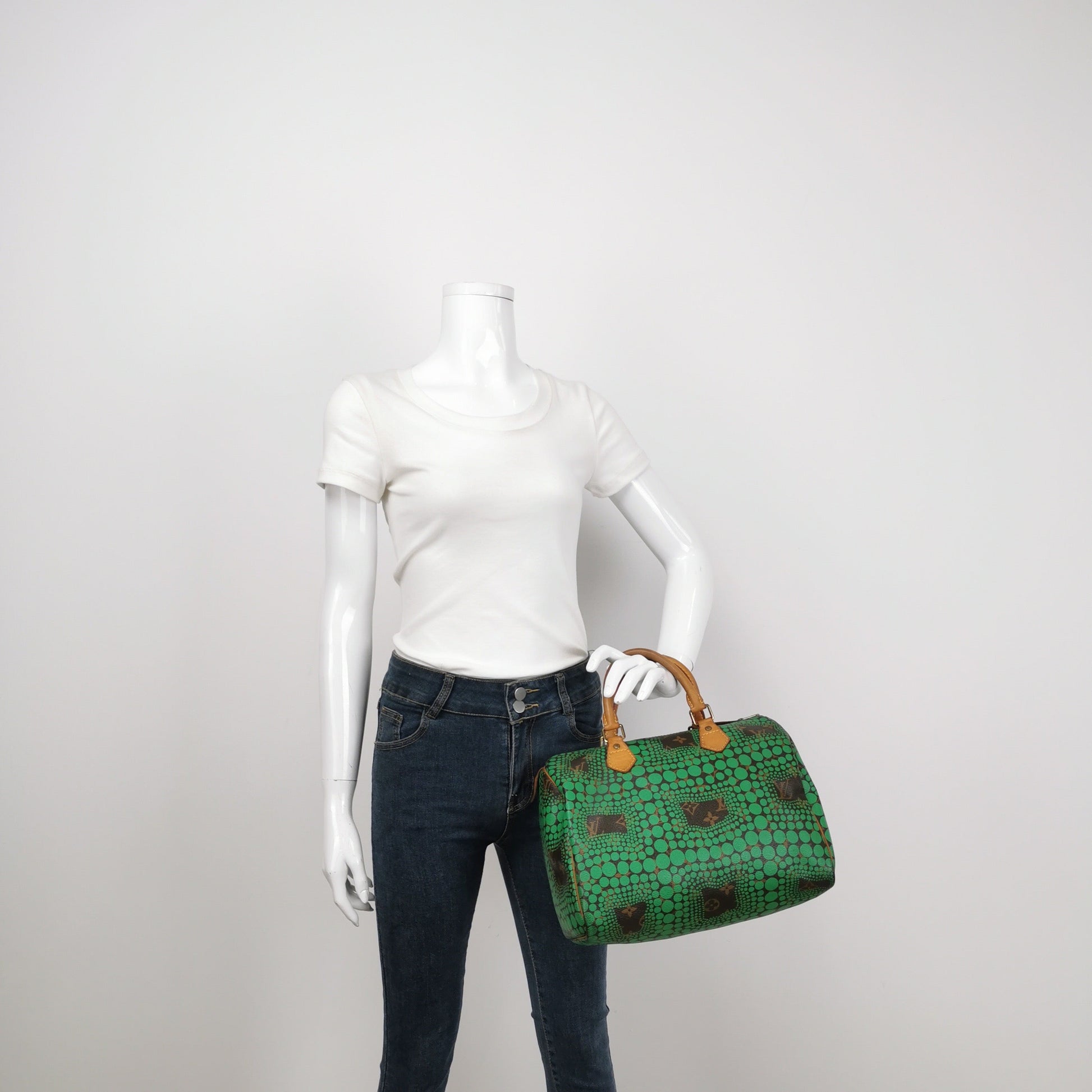 Louis Vuitton Kusama Town Speedy 30 Green Top Handle Handbag Bag 1