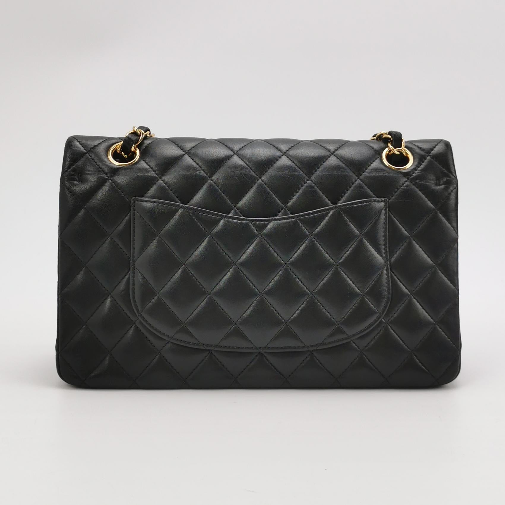 Chanel Timeless Classic Flap Lambskin Hardware Black Gold Leather Handbag 3