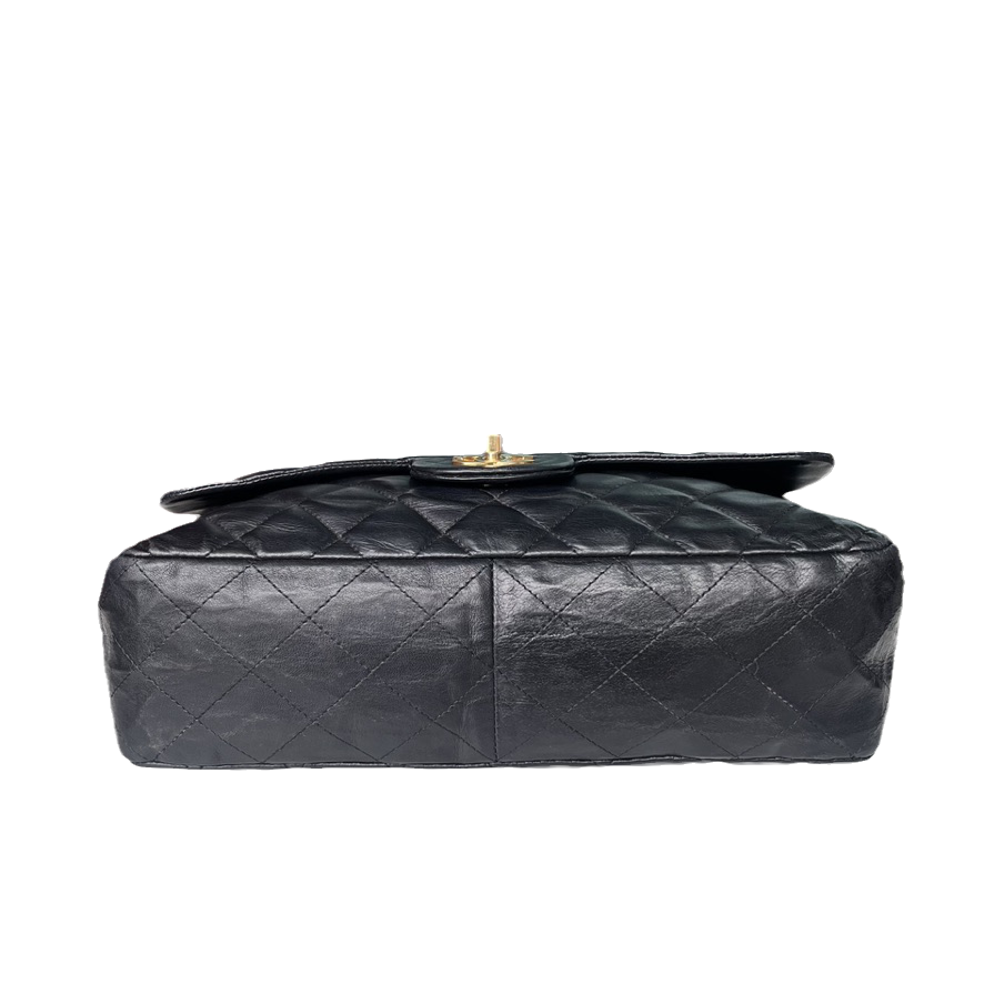 Chanel Classic Flap Jumbo Lambskin 24k Hardware Black Gold Leather Handbag