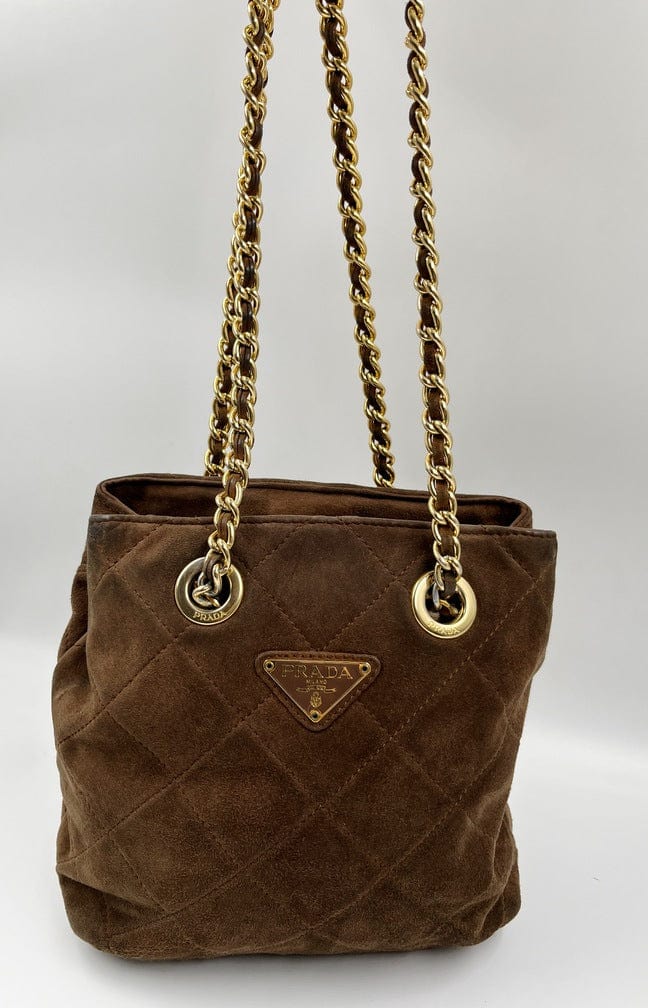 Prada Tote With Handle Suede Chain Tote Bag