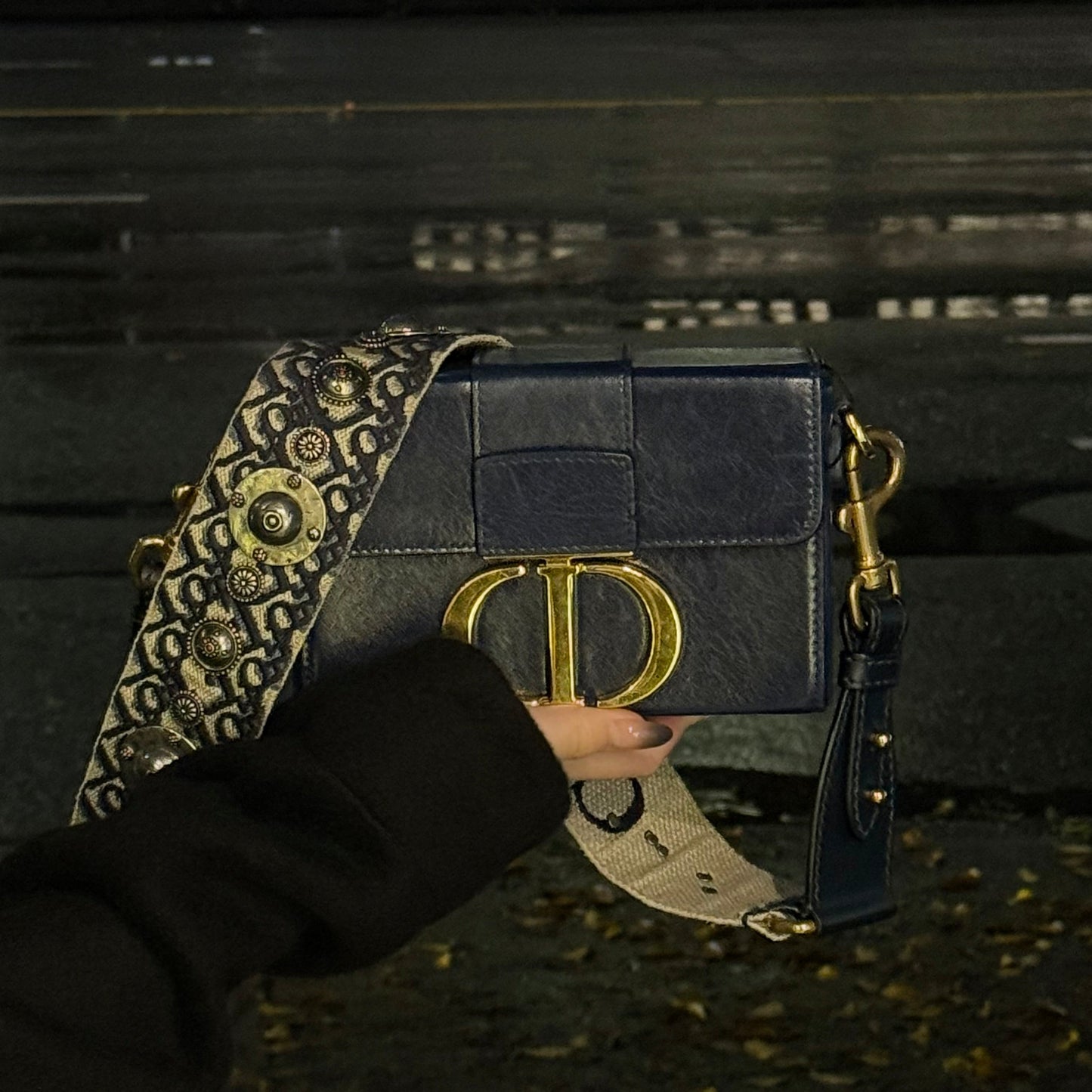 Dior Shoulder Bag Christian 30 Montaigne Box Leather Blue Navy