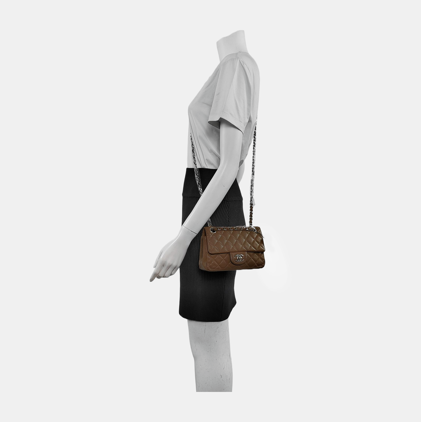 Chanel Classic Flap Rectangular Caviar Brown Leather Mini Bag