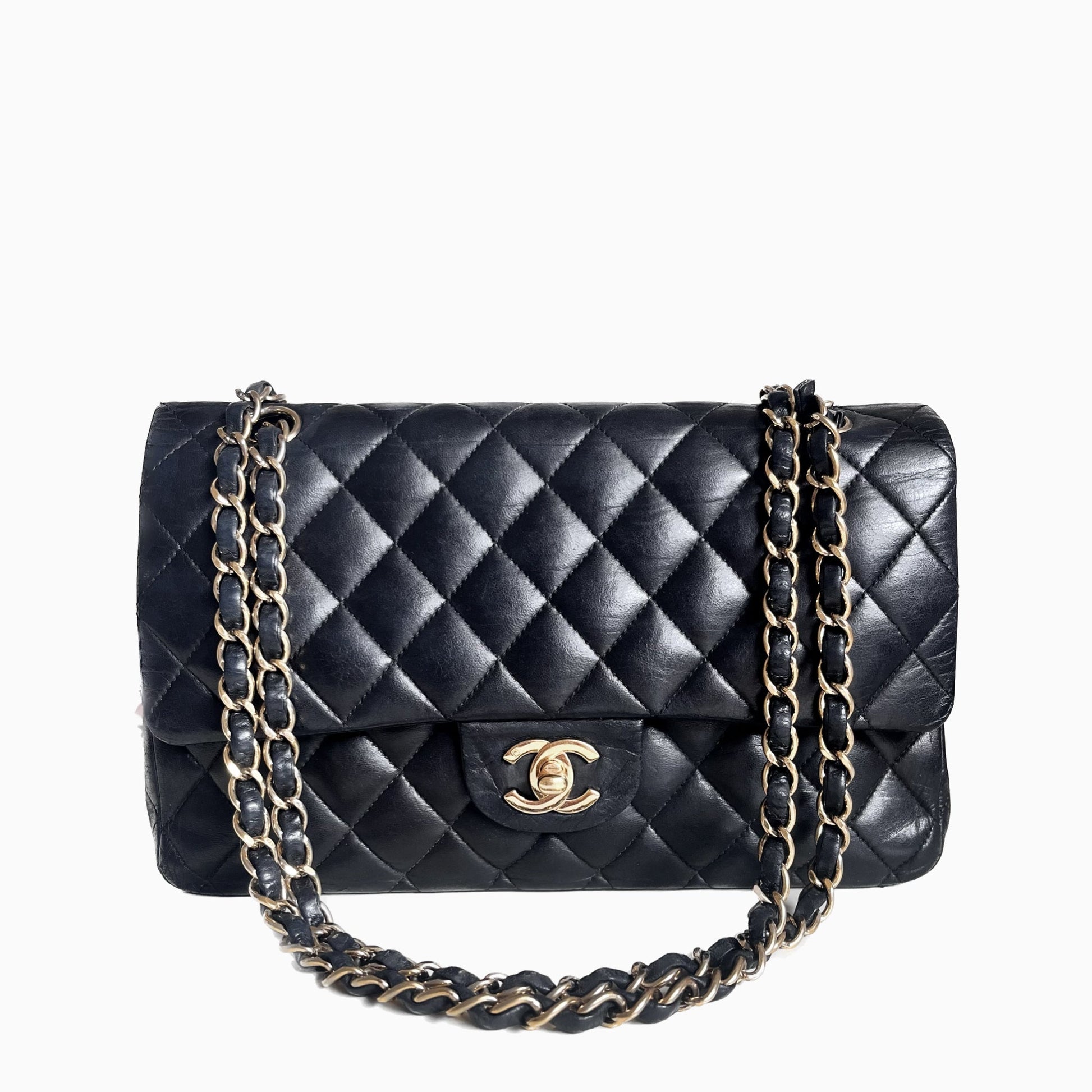 Chanel Timeless Classic Flap 24k Plated Hardware Black Gold Handbag