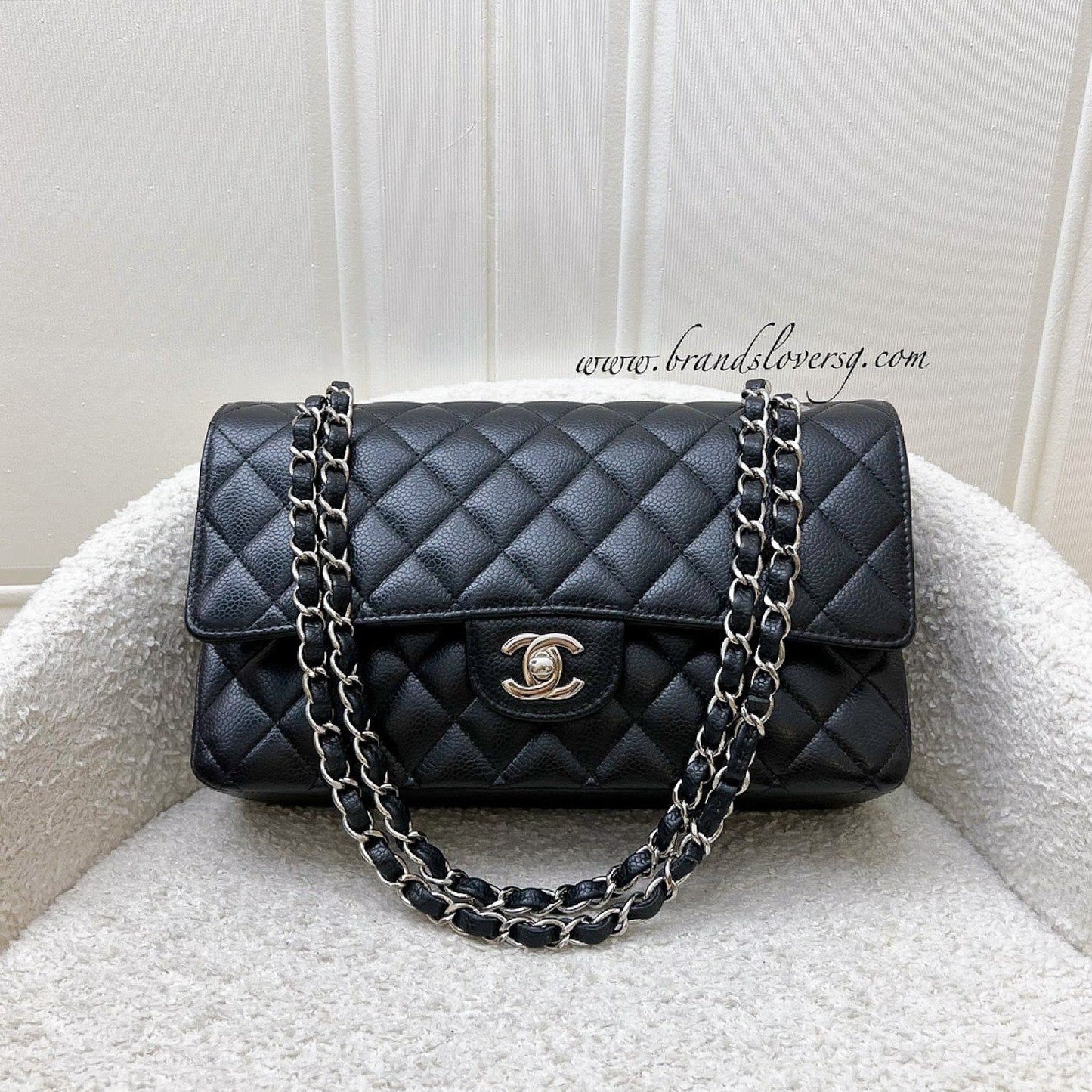 Chanel [Local Full Set - Original Receipt - Jun ] Medium Classic Flap Cf In Black Caviar And Shw ( ) Bag