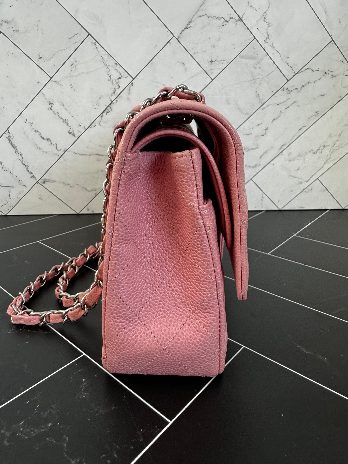 Chanel Double Flap Medium Caviar Rose Sakura Bag