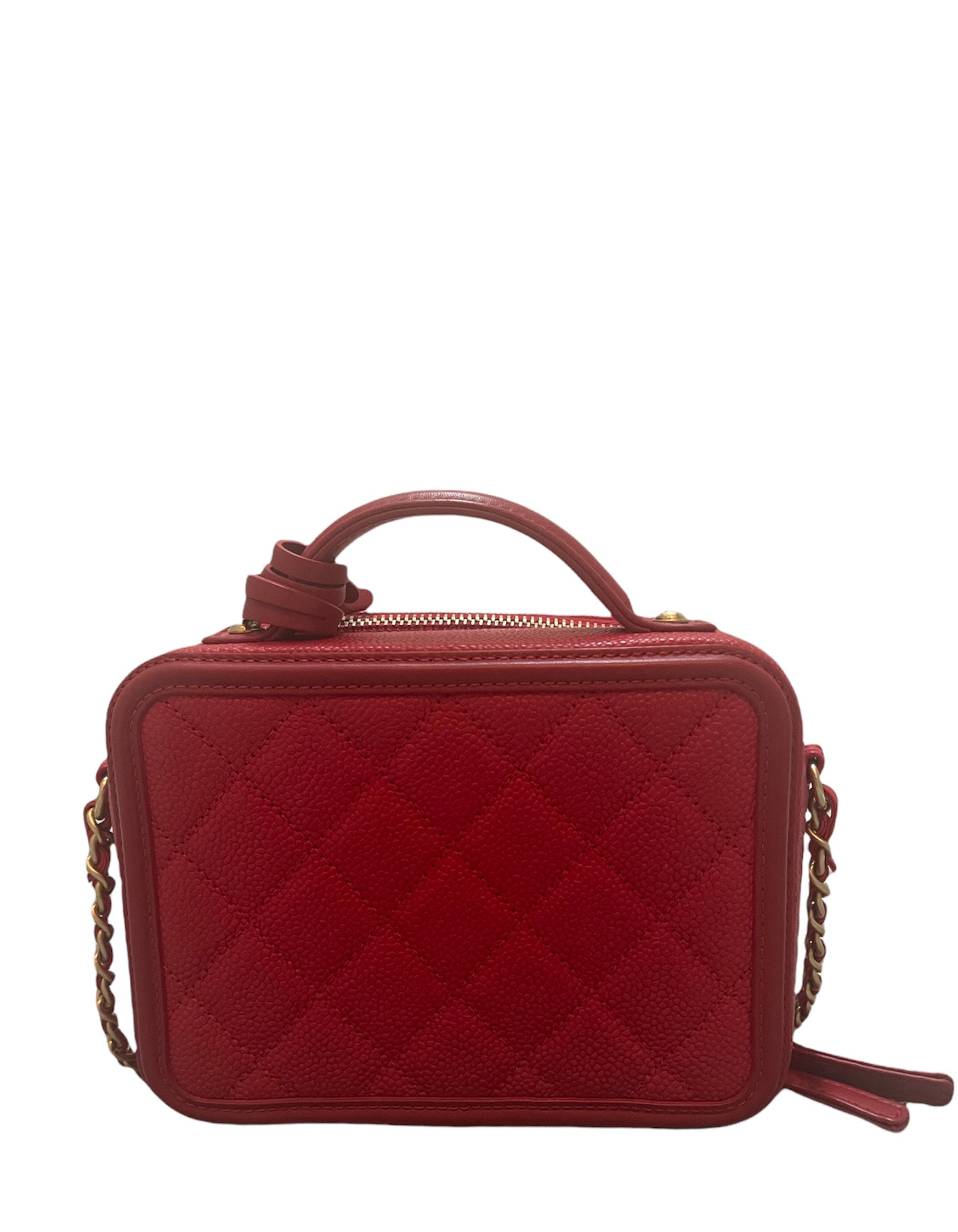 Chanel Red Caviar Small CC Filigree Vanity Case Women Shoes
