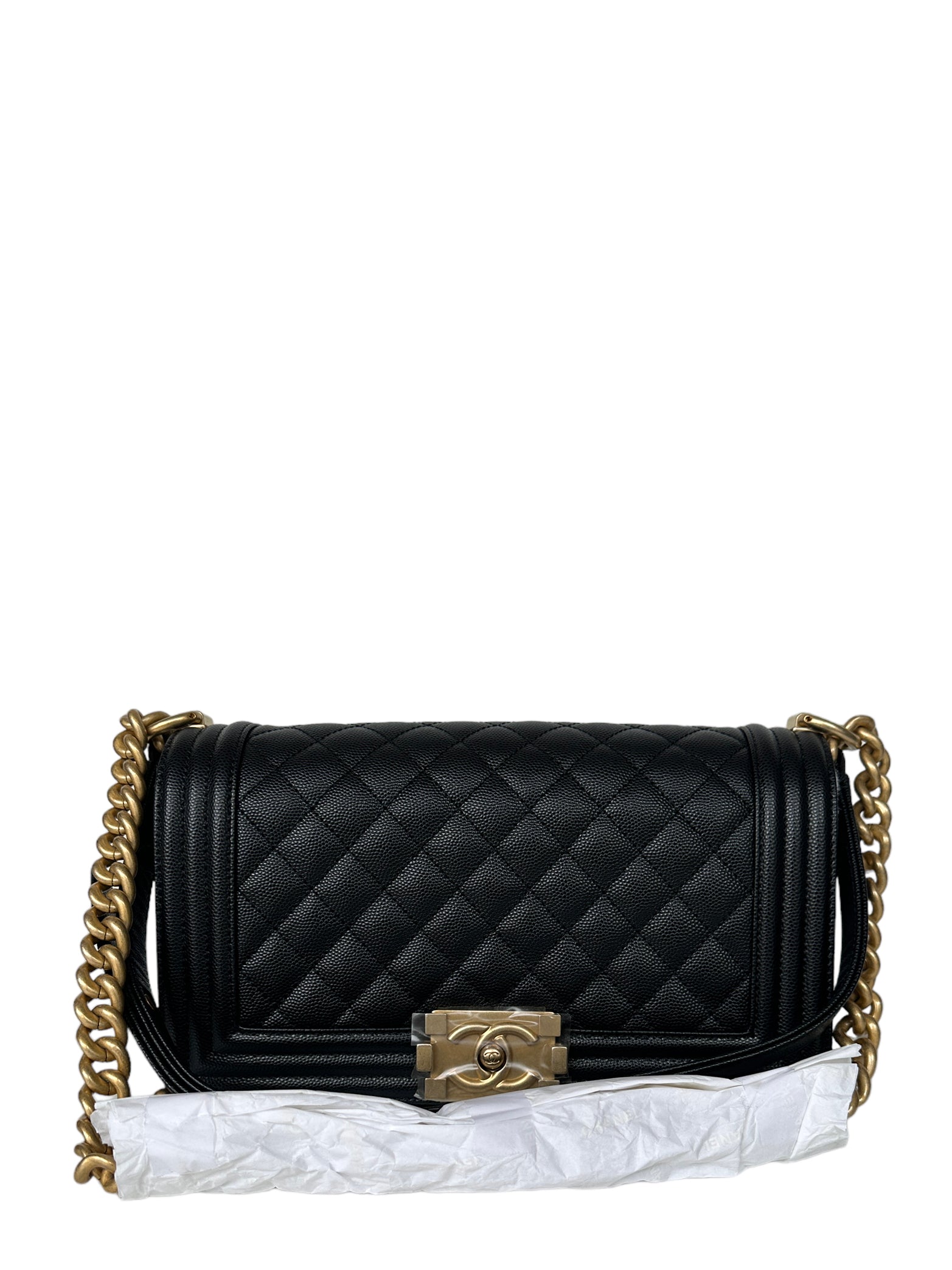 Chanel New Black Caviar Leather Quilted Medium Boy Bag