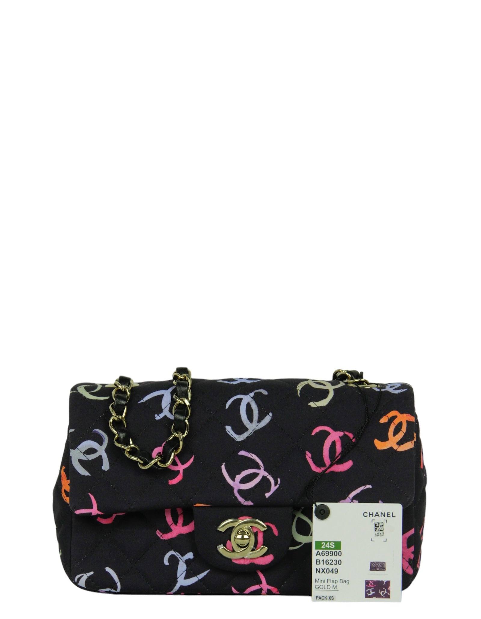 Chanel 2024 Navy CC Logo Printed Rectangular Mini Flap Handbag