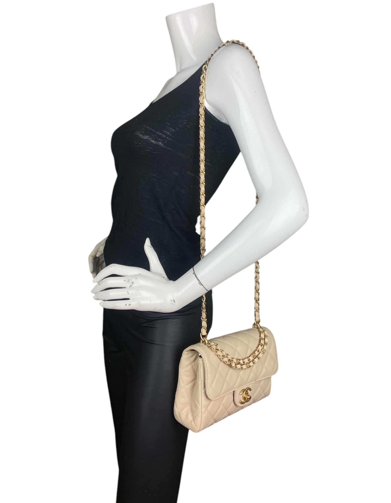 Chanel Beige Small Cc Chain Flap Bag