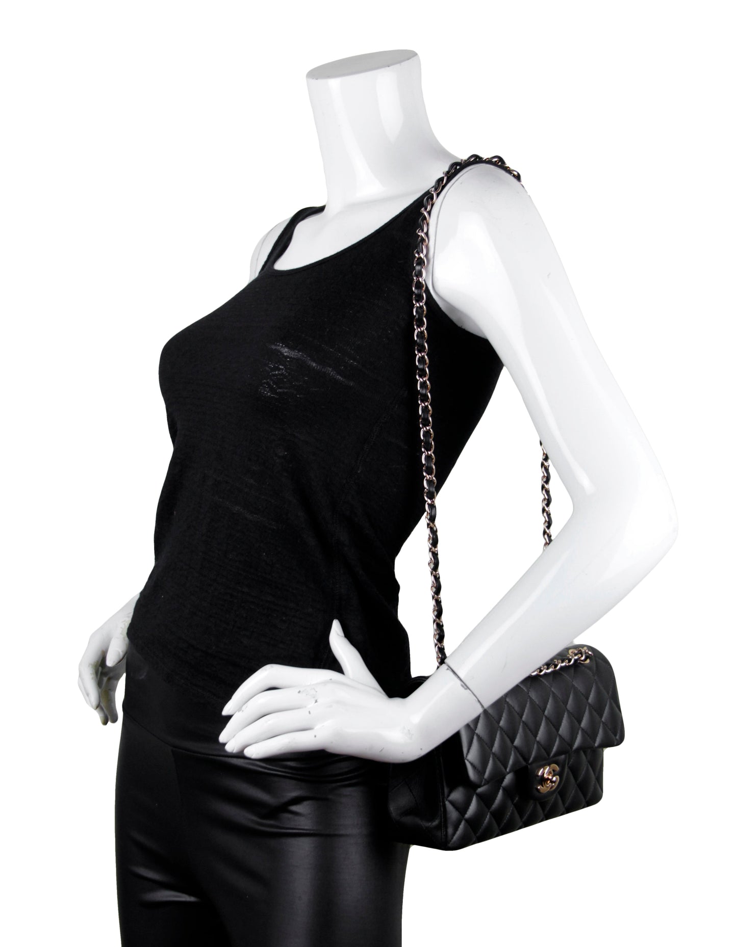 Chanel Black Lambskin Double Flap Small Classic Bag W/ Rhw