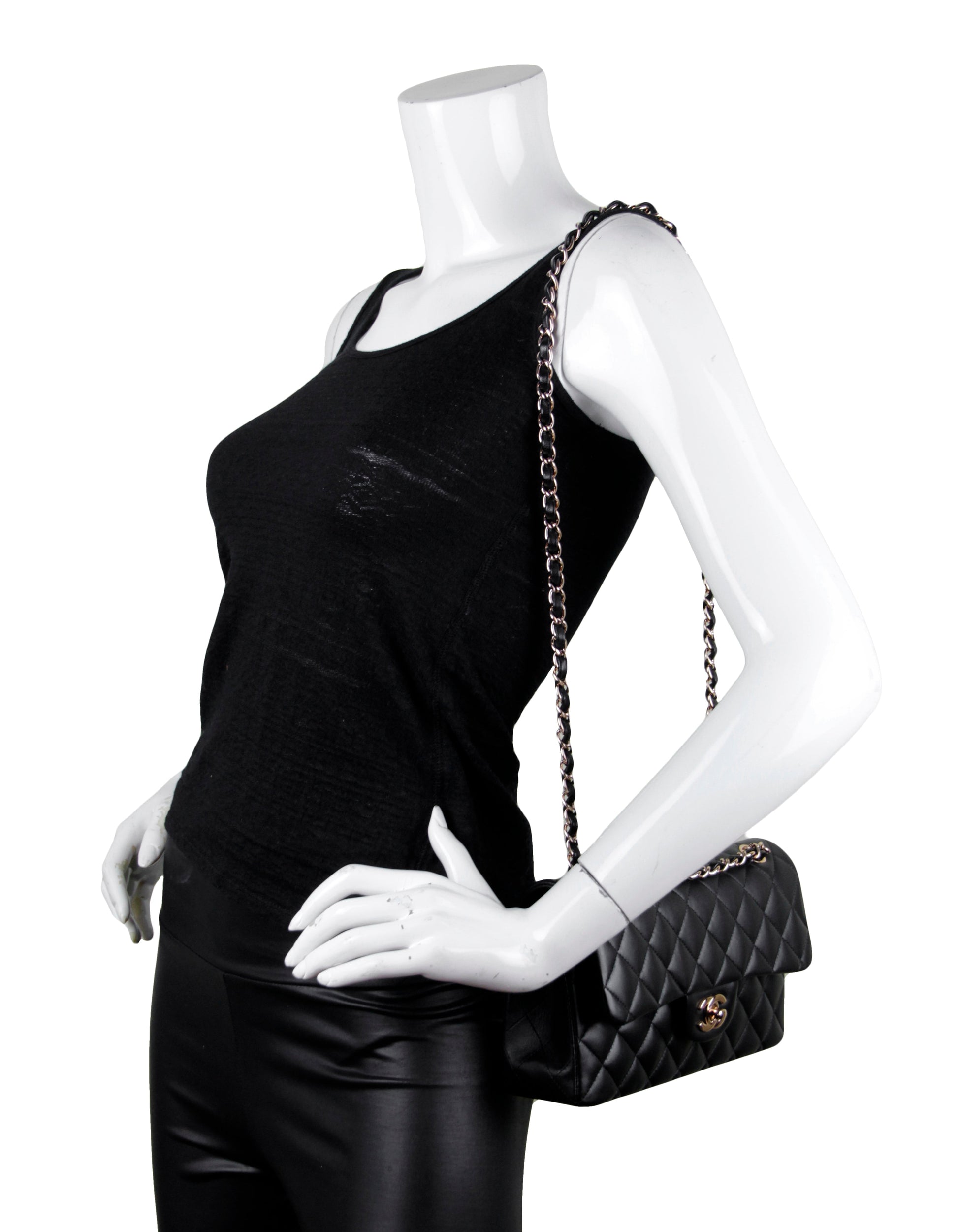 Chanel Black Lambskin Double Flap Small Classic Bag W/ Rhw