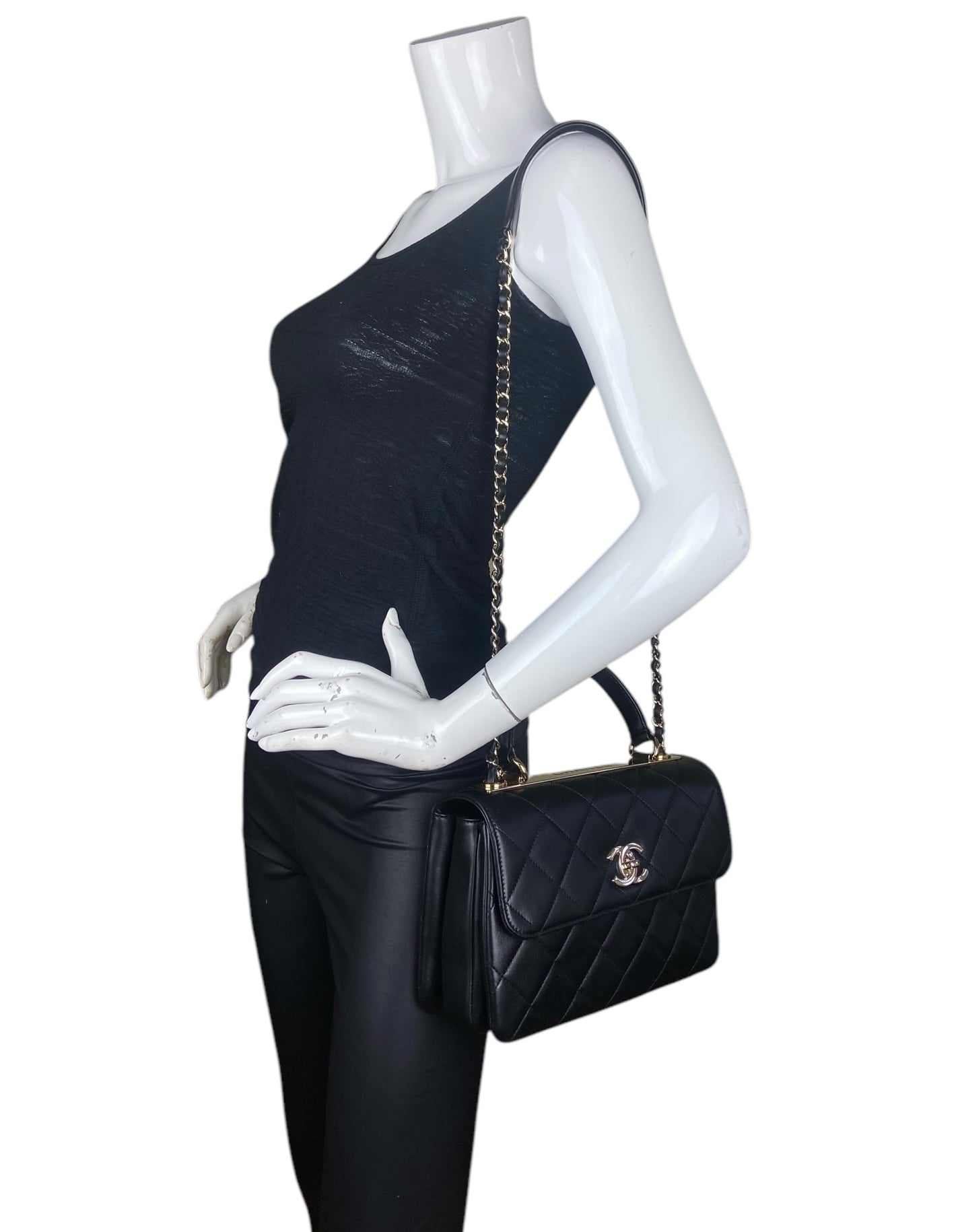 Chanel 2025 Black Lambskin Quilted Trendy CC Handbag