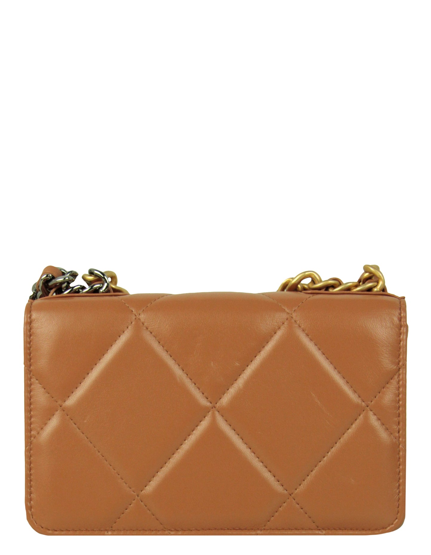 2CHANEL Brown Quilted 19 Wallet on Chain WOC Crossbody Bag 100