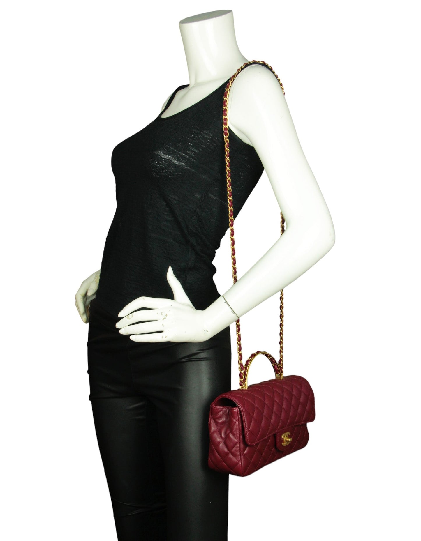 Chanel Burgundy Lambskin Leather Flapbag W/ Handle