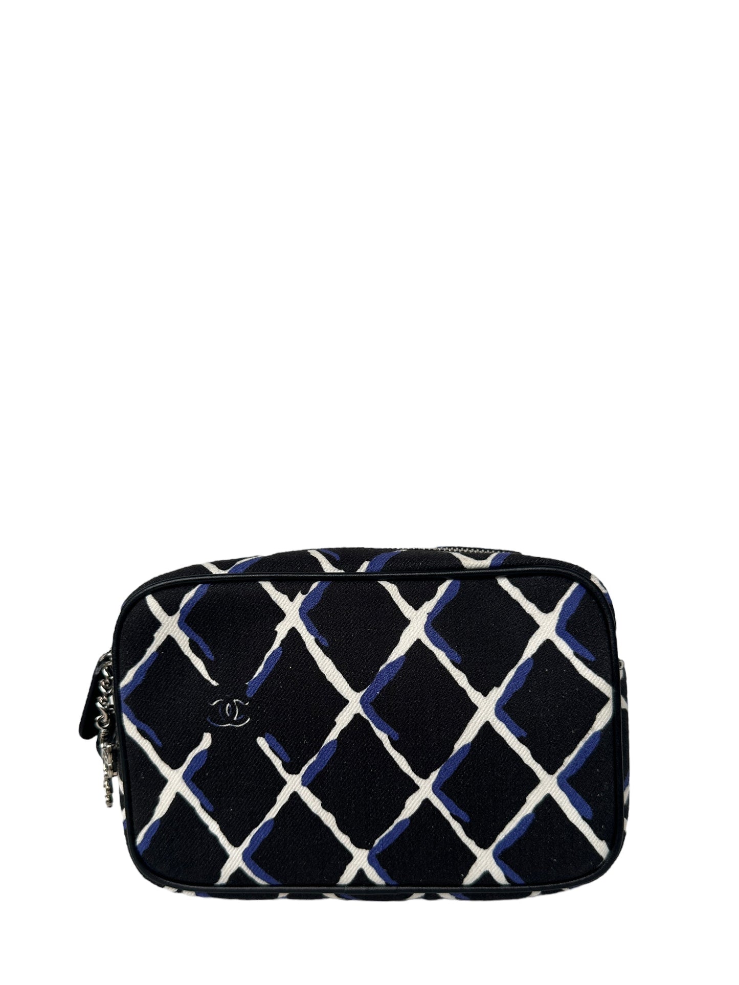 Chanel Black/Navy/White Coco Charm Canvas Wristlet