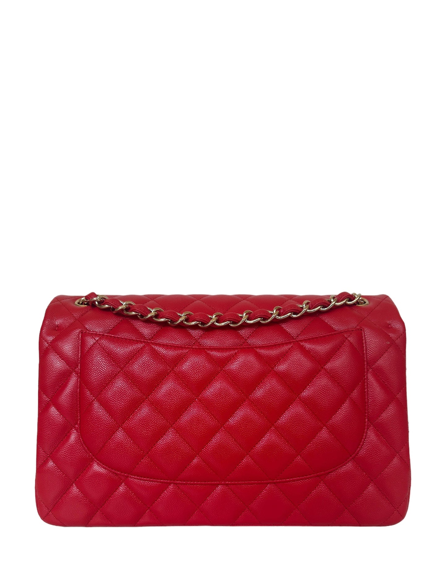 Chanel Red Caviar Leather Quilted Classic Double Flap Jumbo Women Shoes