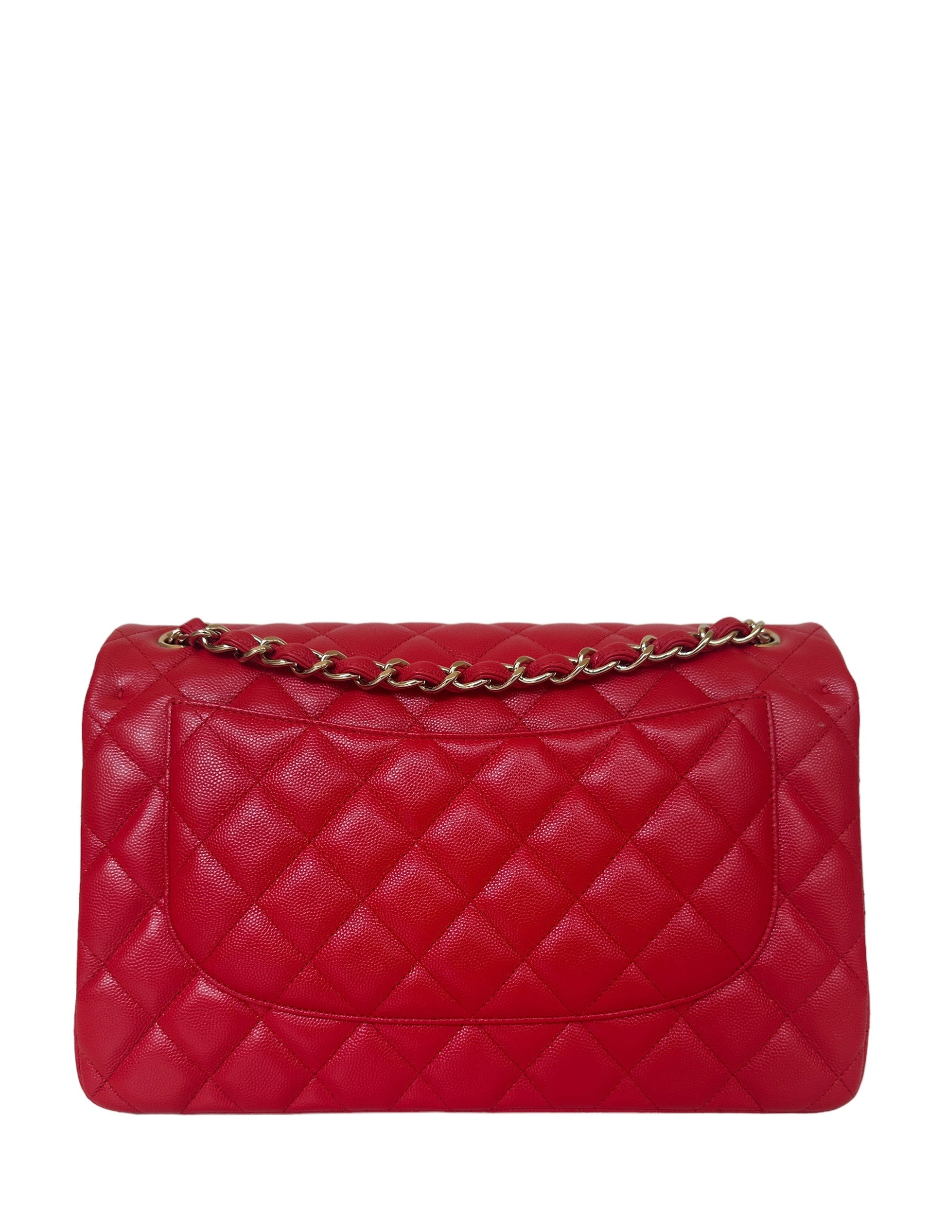 Chanel Red Caviar Leather Quilted Classic Double Flap Jumbo Women Shoes