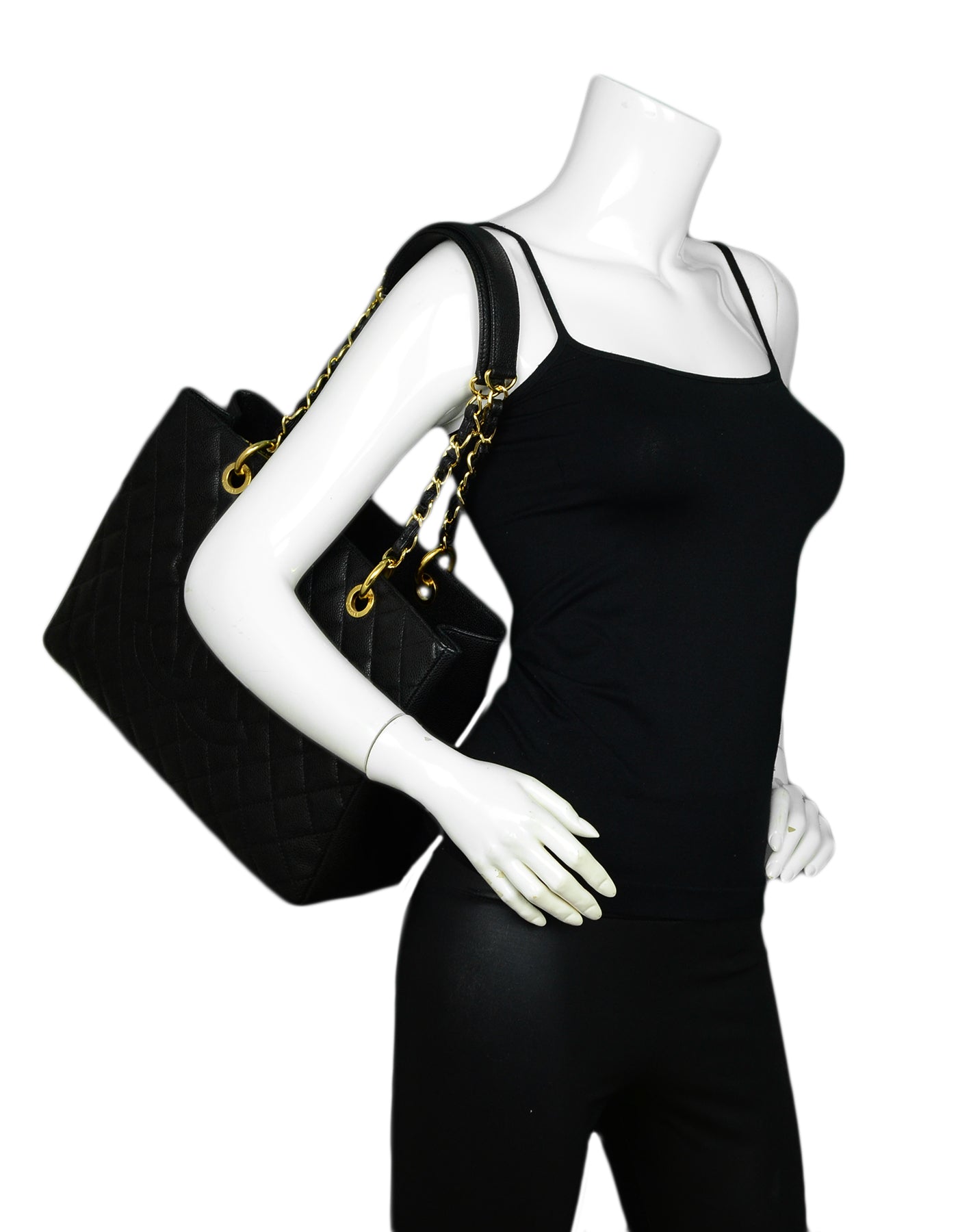 Chanel Discontinued Black Caviar Leather Quilted Grand Shopper Tote Bag