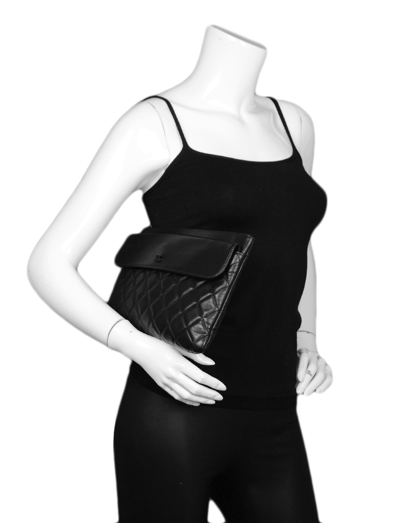 Chanel So Black Lambskin Quilted Pouch Bag