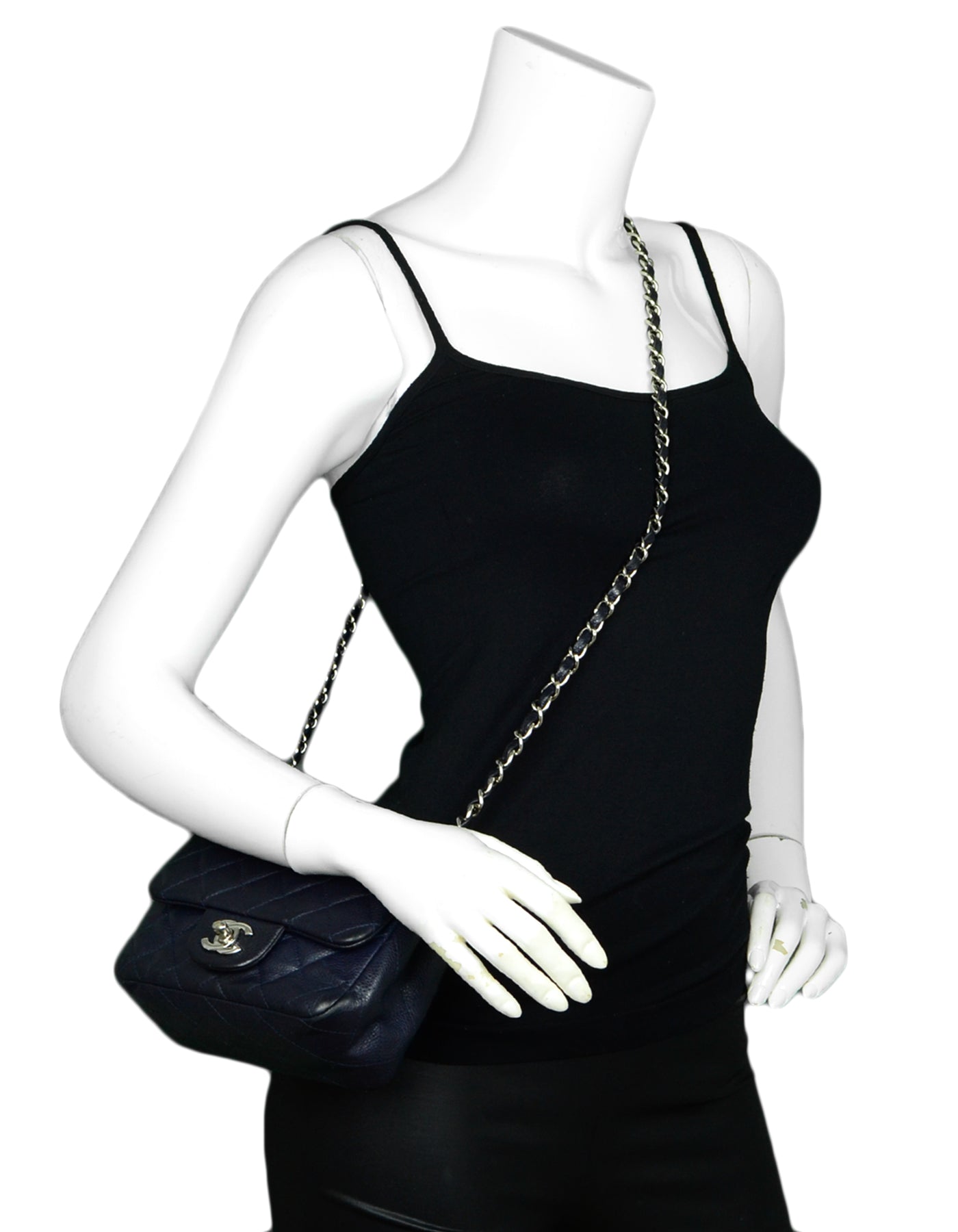 Chanel Navy Caviar Leather Mini Classic Women Shoes