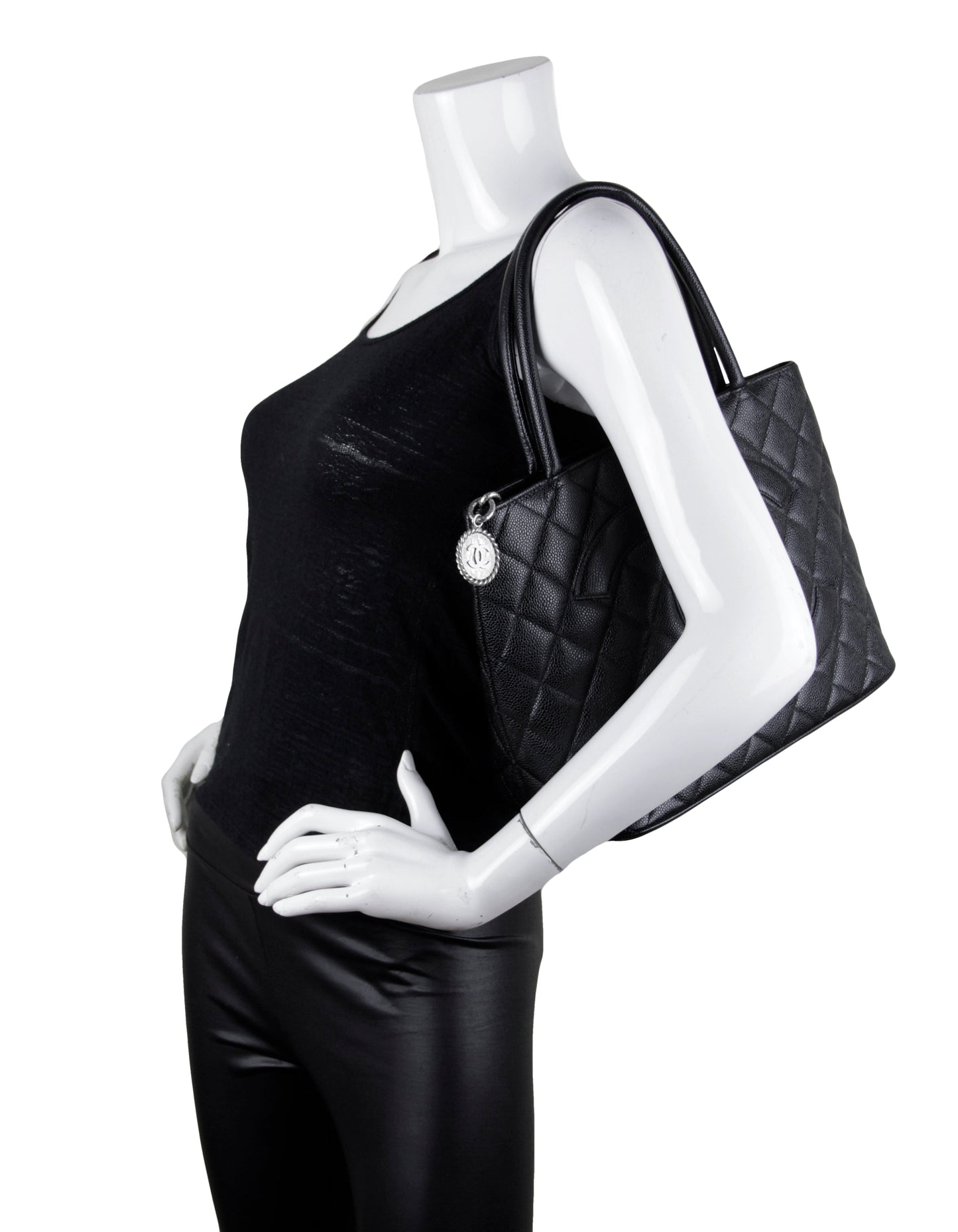 Chanel Black Caviar Leather Cc Medallion Tote Bag