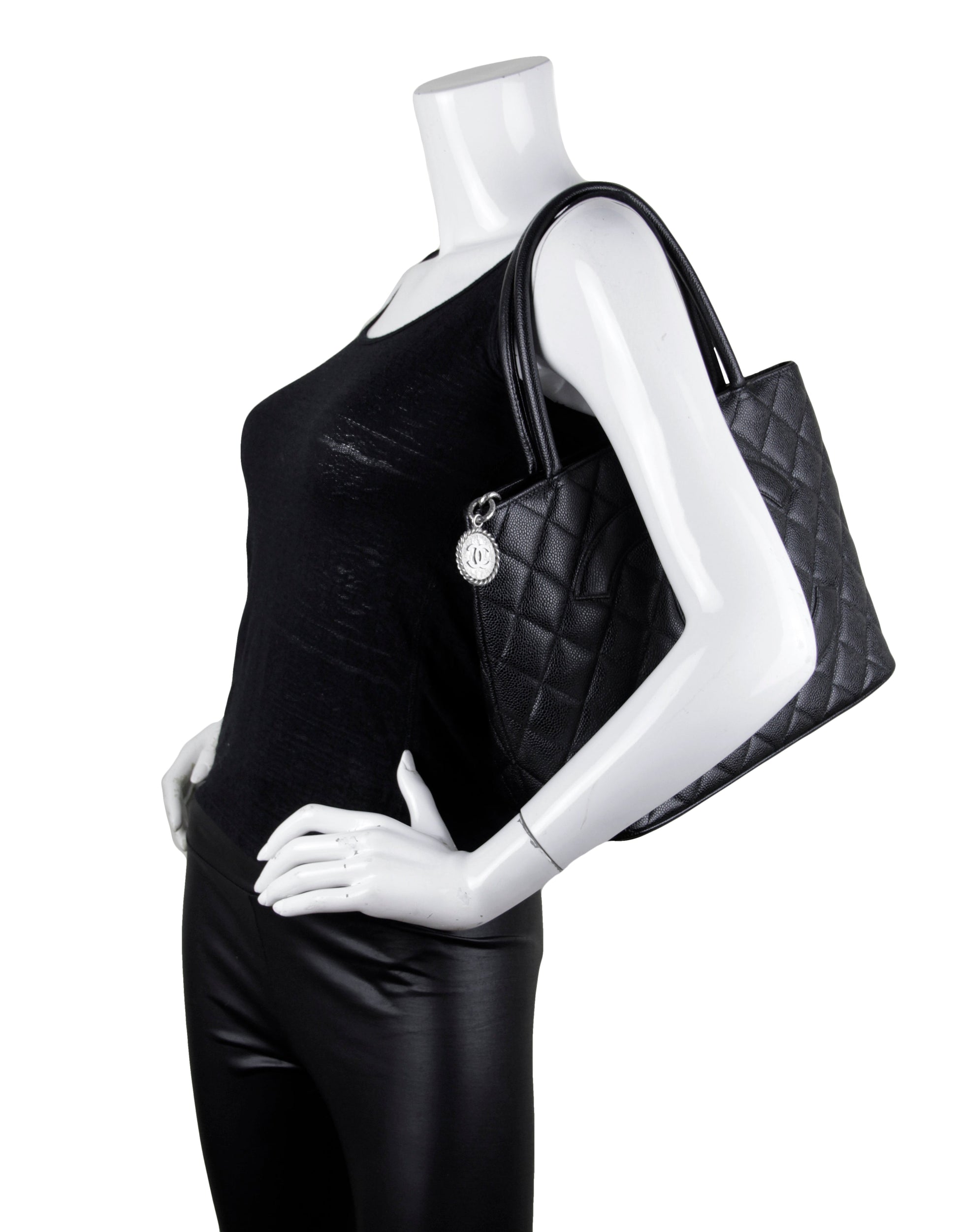 Chanel Black Caviar Leather Cc Medallion Tote Bag