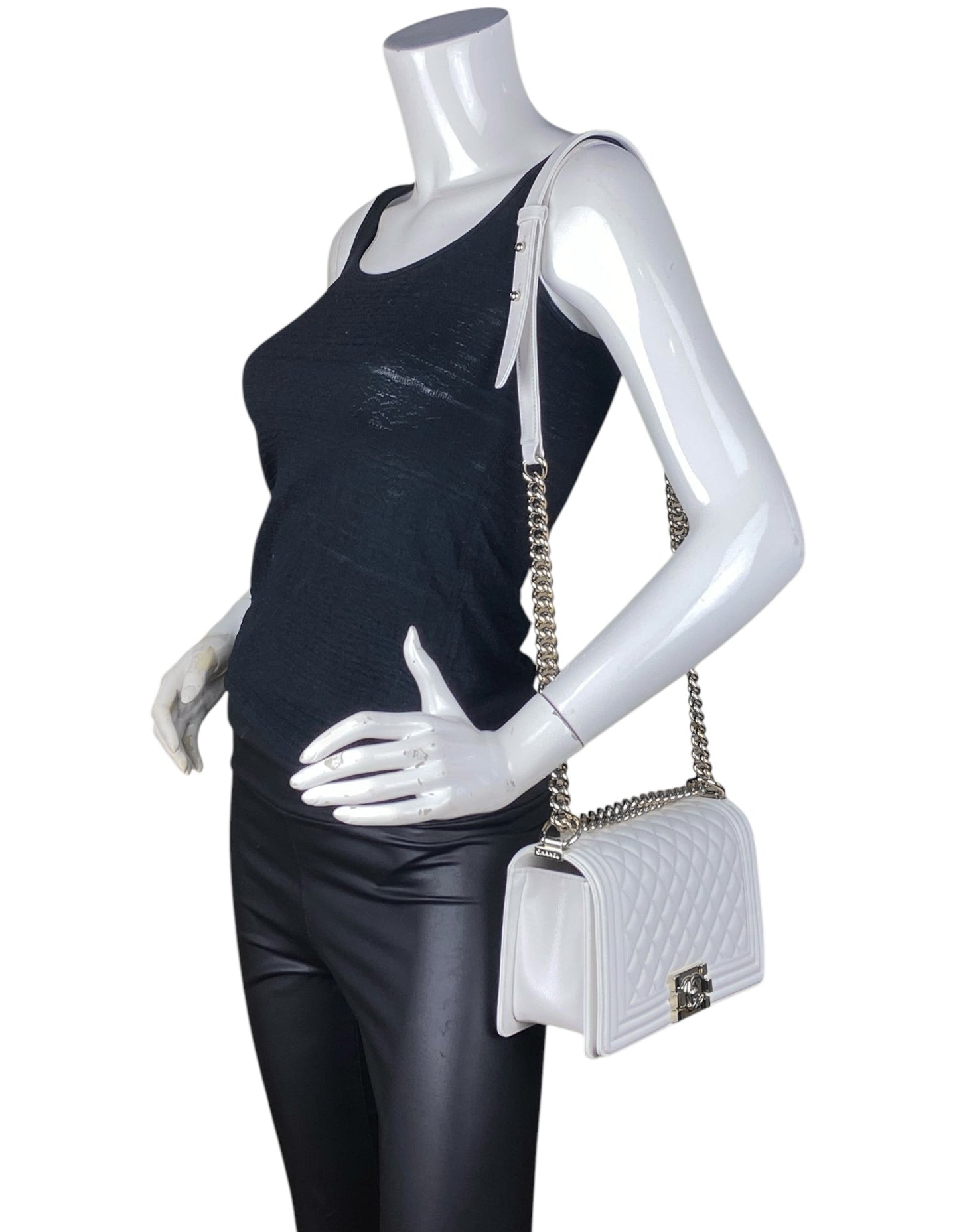 Chanel White Caviar Medium Boy Bag