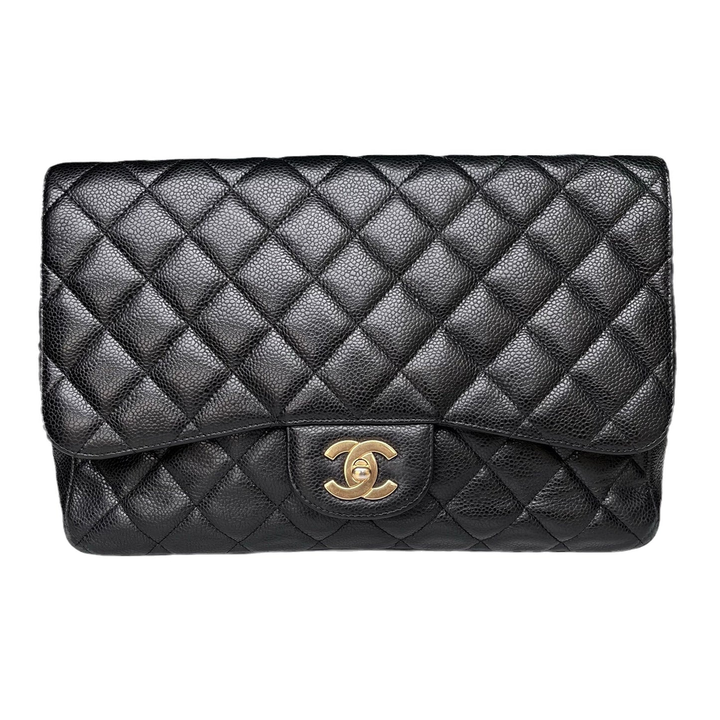 Chanel Classic Flap Jumbo Caviar Hardware Black Gold Leather Handbag