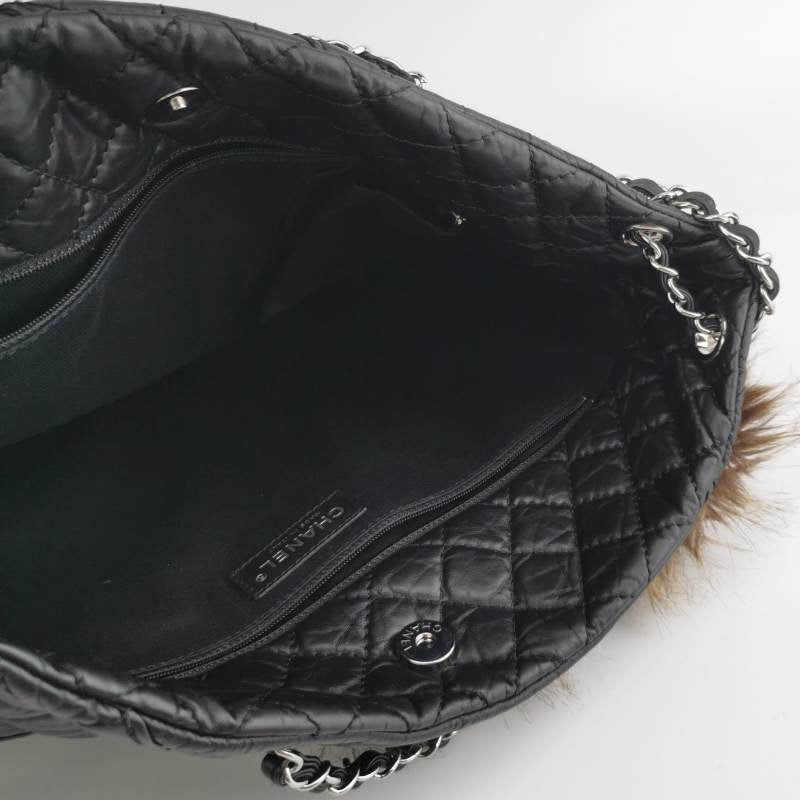 Chanel Calfskin Fur Mademoiselle 2way Black Lock Tote Bag