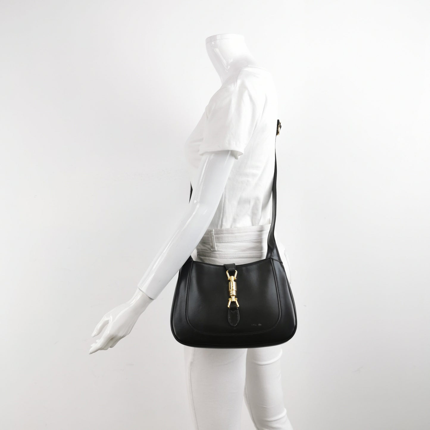 Gucci Jackie Long Strap Leather Black Small Travel Bag