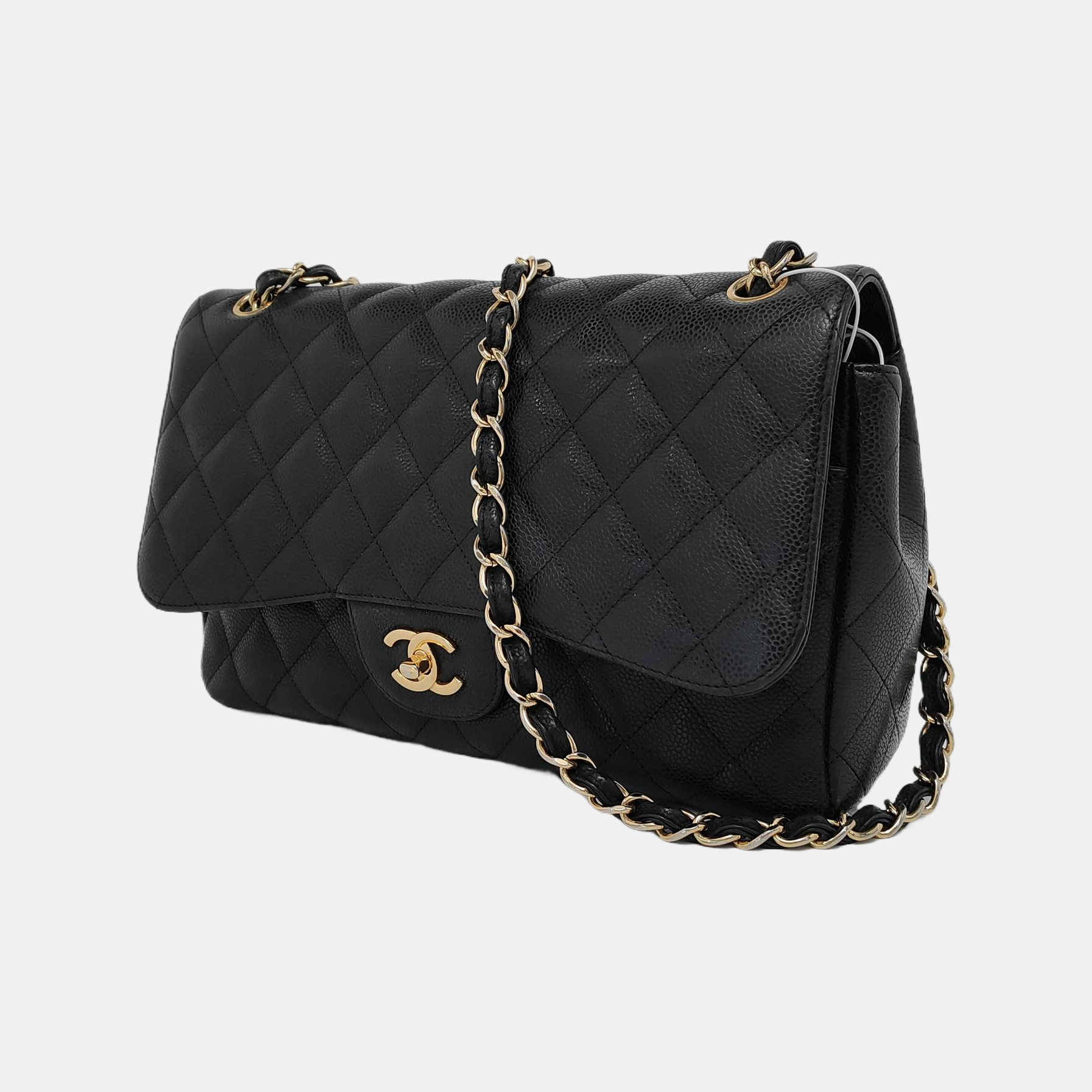 Chanel Classic Flap Jumbo Caviar Double Flap Black Gold Leather Handbag Hardware 4