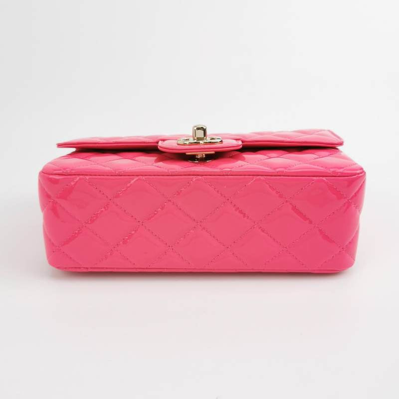 Chanel Classic Flap Rectangular Patent -tone Hardware Pink Gold Silver Leather Mini Bag