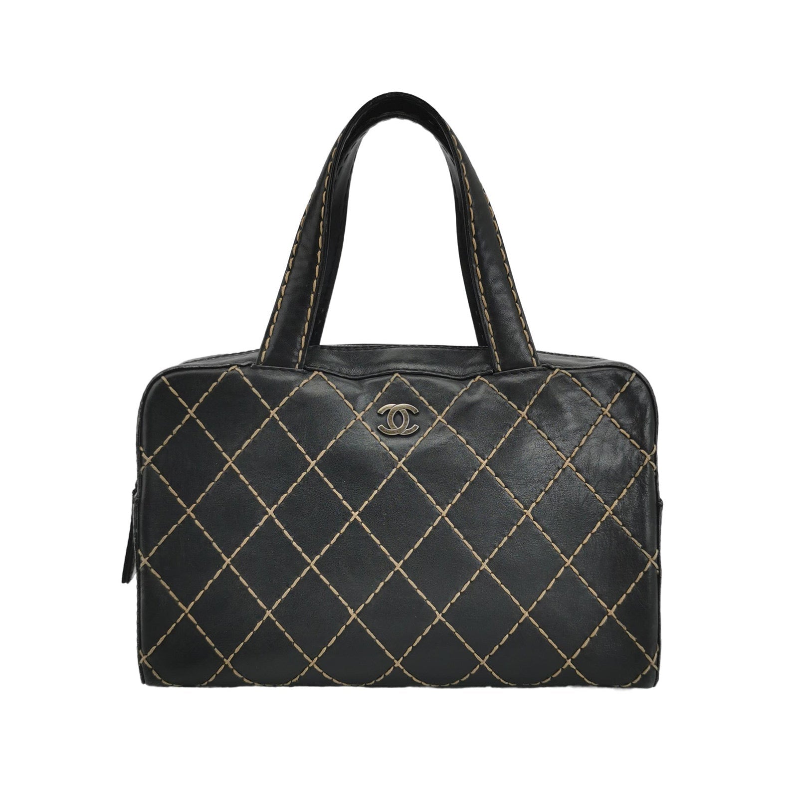 Chanel Surpique Zip Around Satchel Quilted Wild Black Leather Satchel Bag