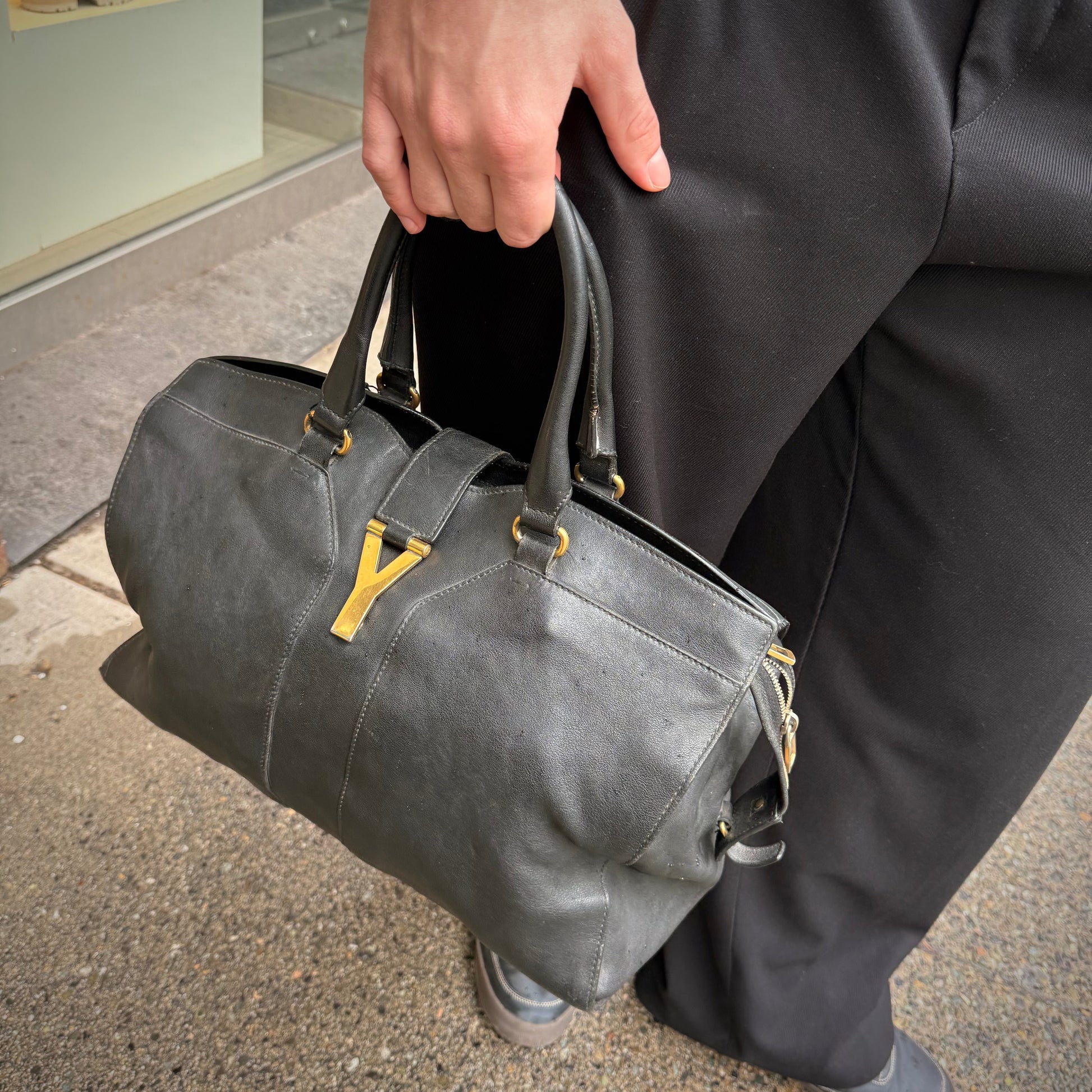 YSL Saint Laurent Yves Cabas Handbag Lambskin Black Travel Bag