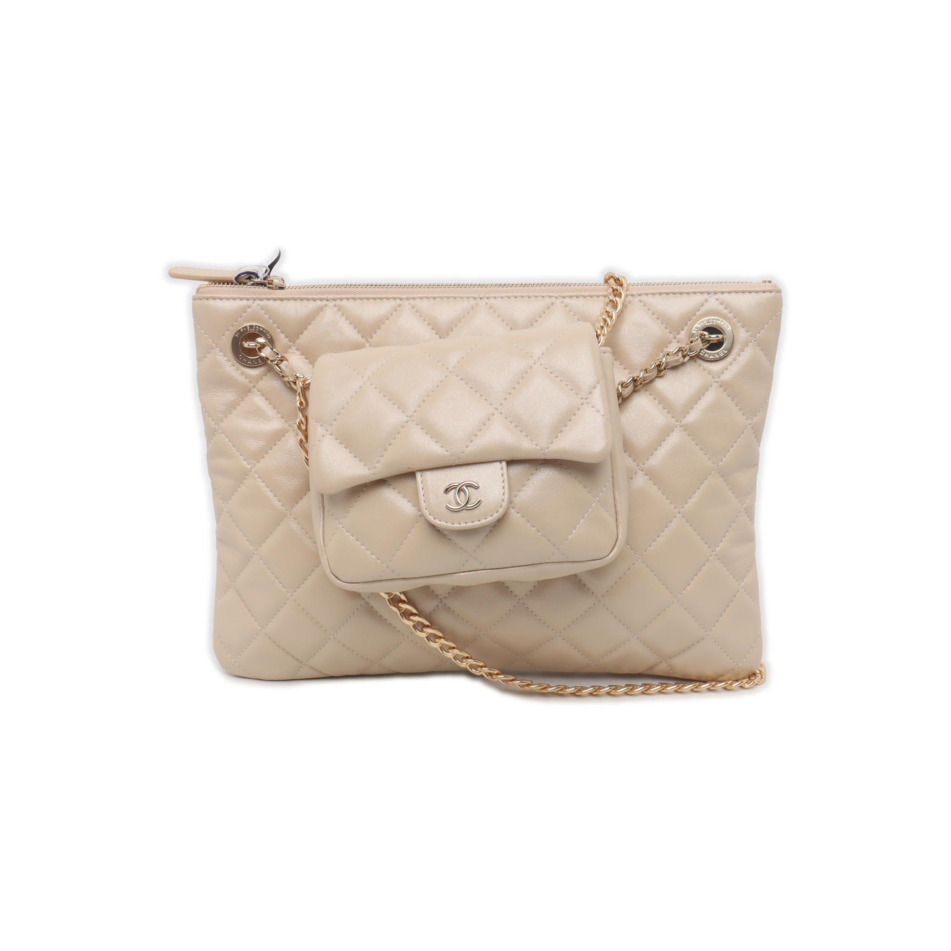 Chanel Iridescent Lambskin Quilted Flap Purse Beige Mini Bag