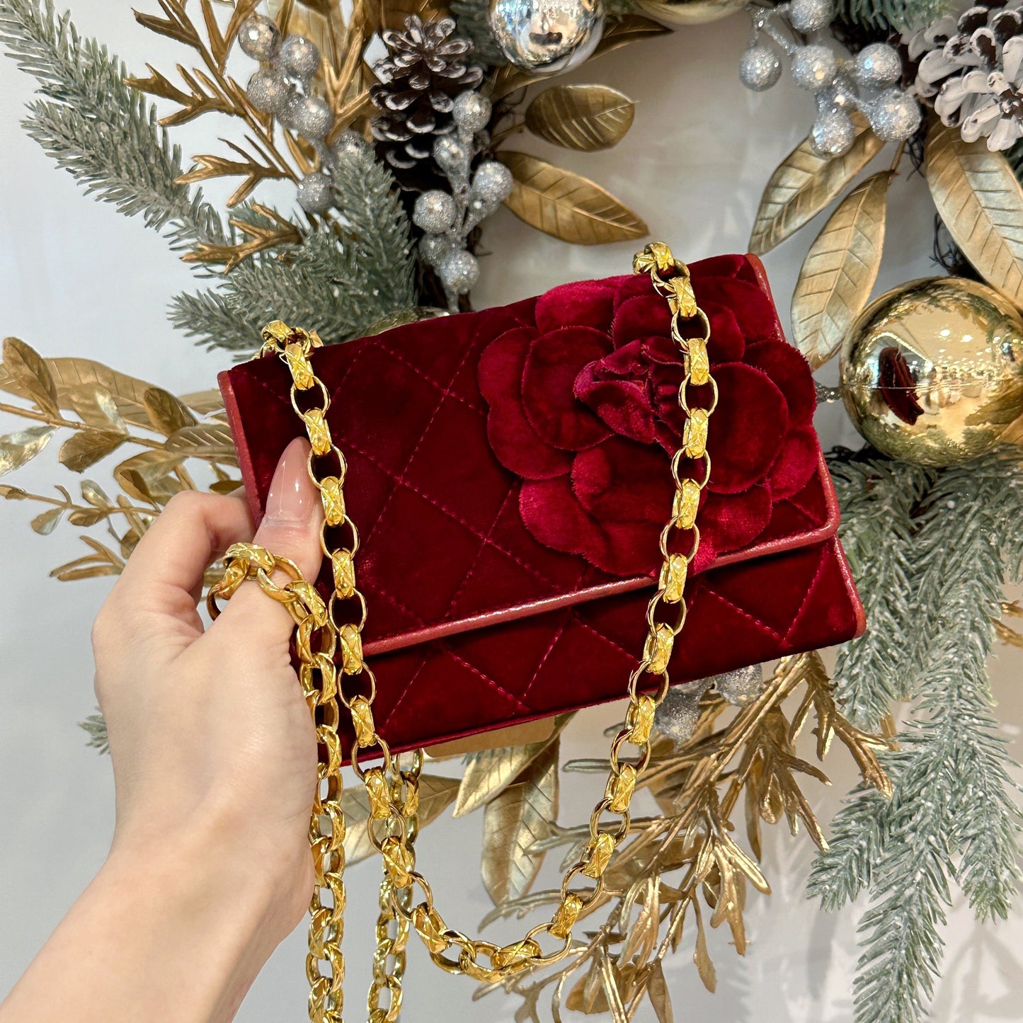 Chanel   velvet camellia  mini flap bag