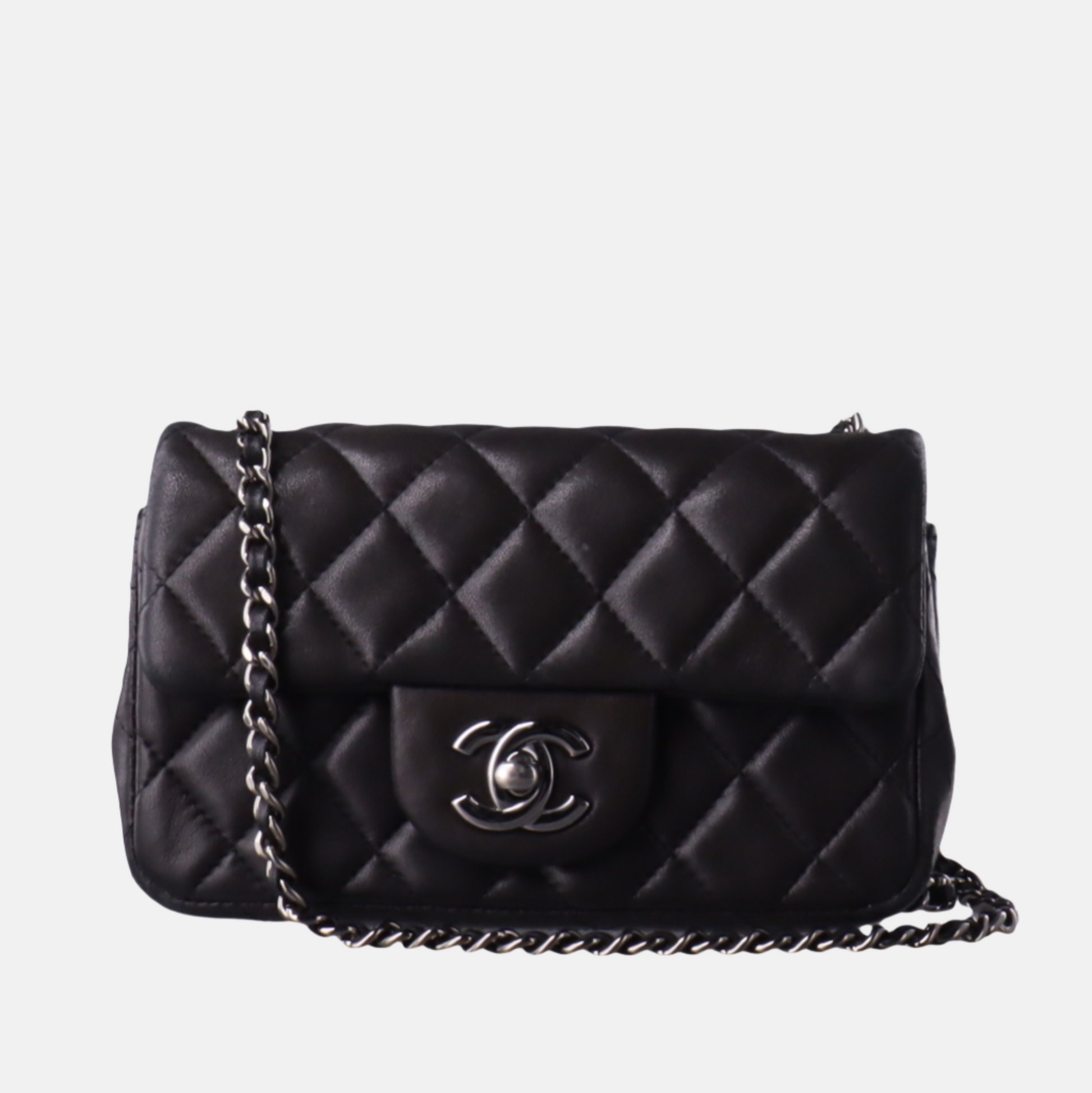 Chanel Classic Flap Super Lambskin Hardware Black Silver Leather Mini Bag