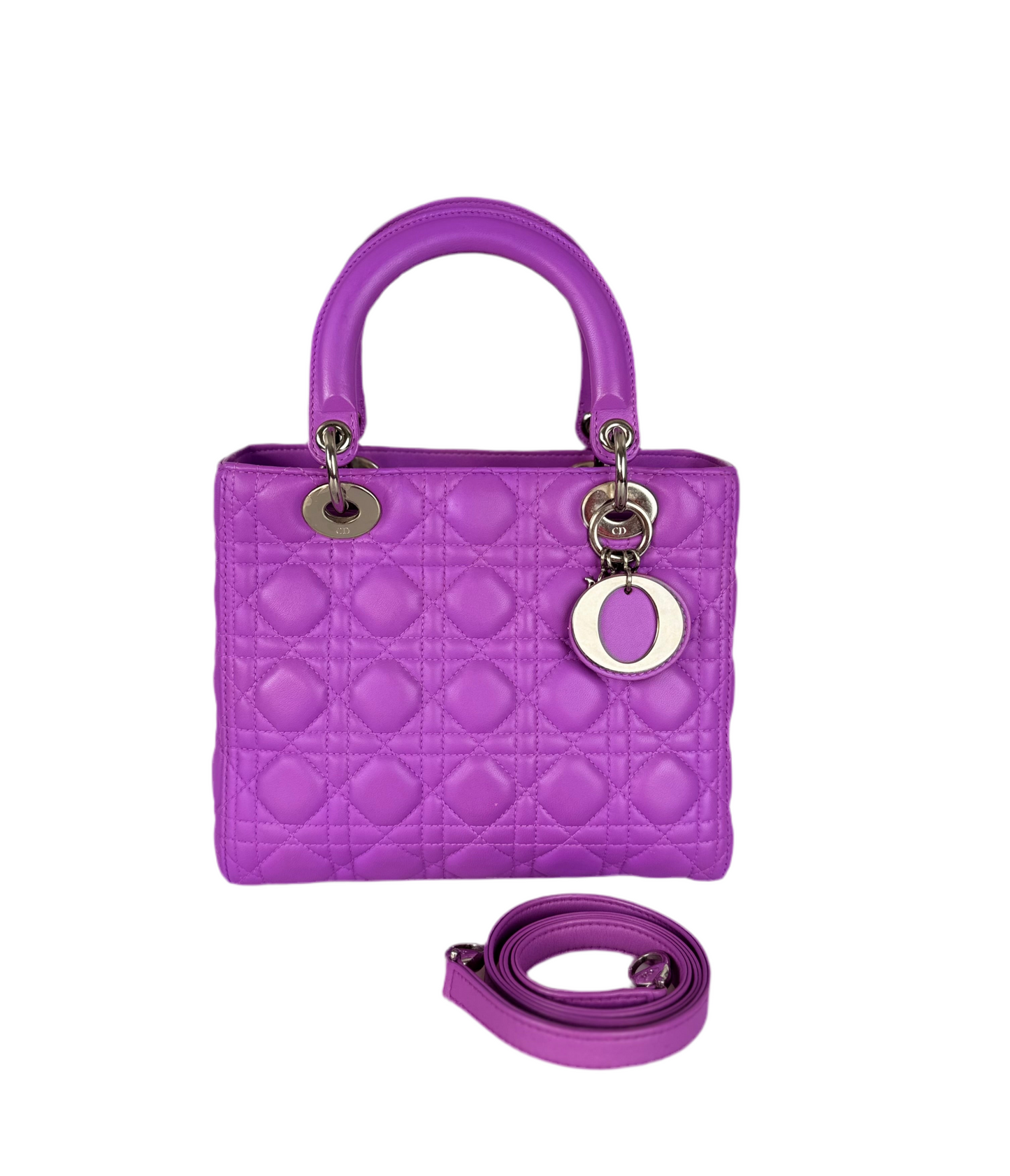 Dior Handbag Lady Bag with Hardware Leather Lambskin Silver