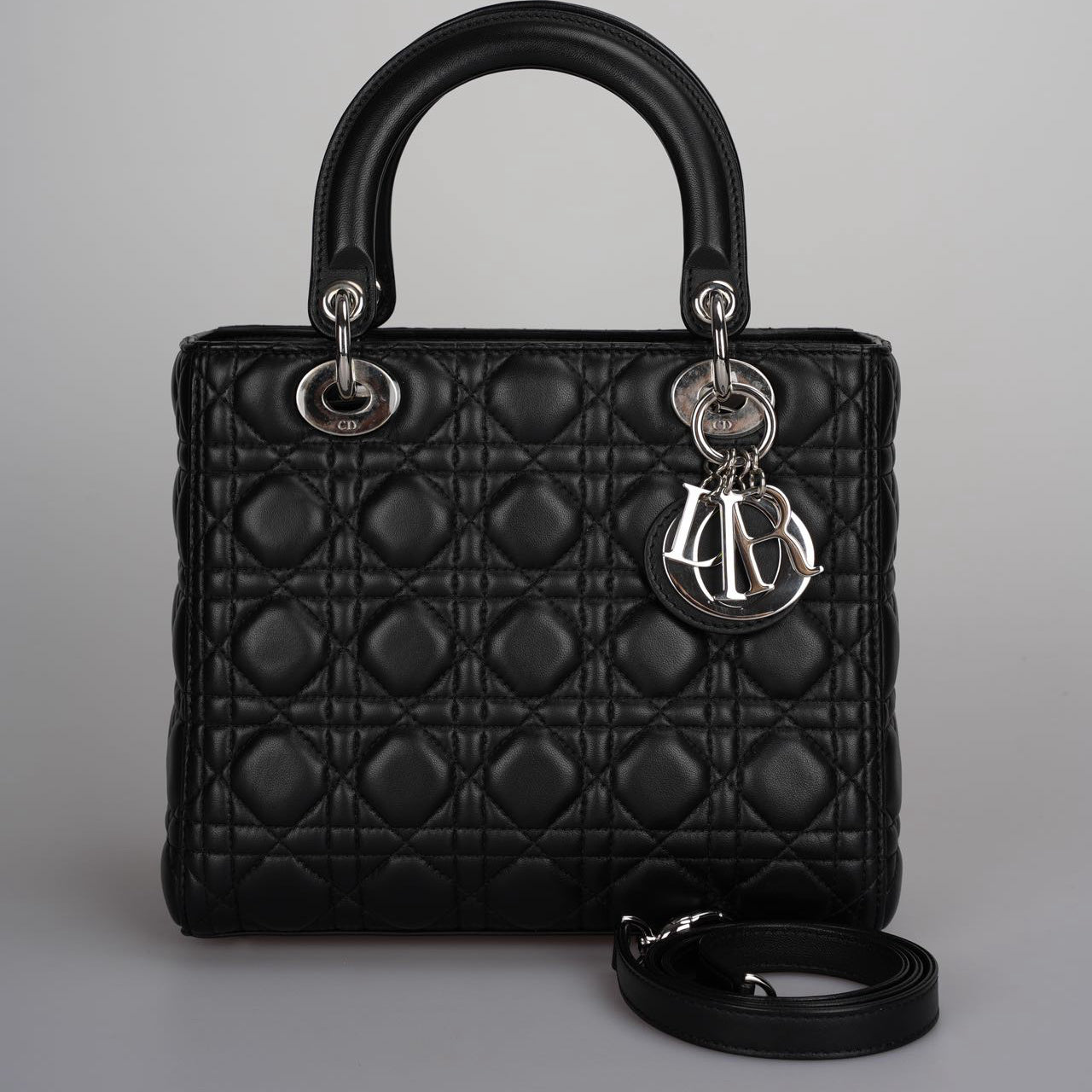 Dior Handbag Christian Lady Bag in Cannage with Hardw Leather Lambskin Black
