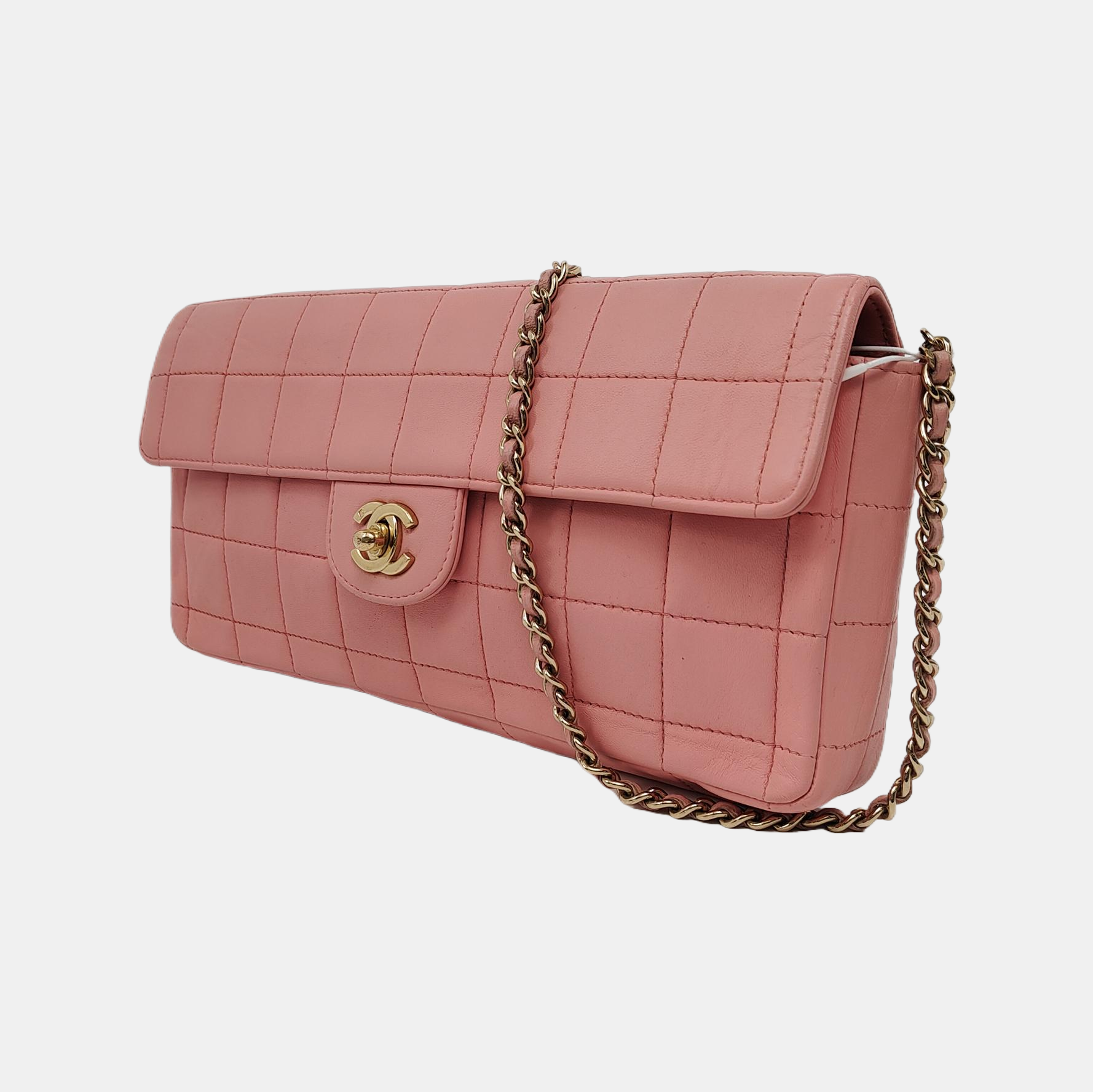 Chanel East West Chocolate Bar Light Hardware Pink Gold Leather Handbag