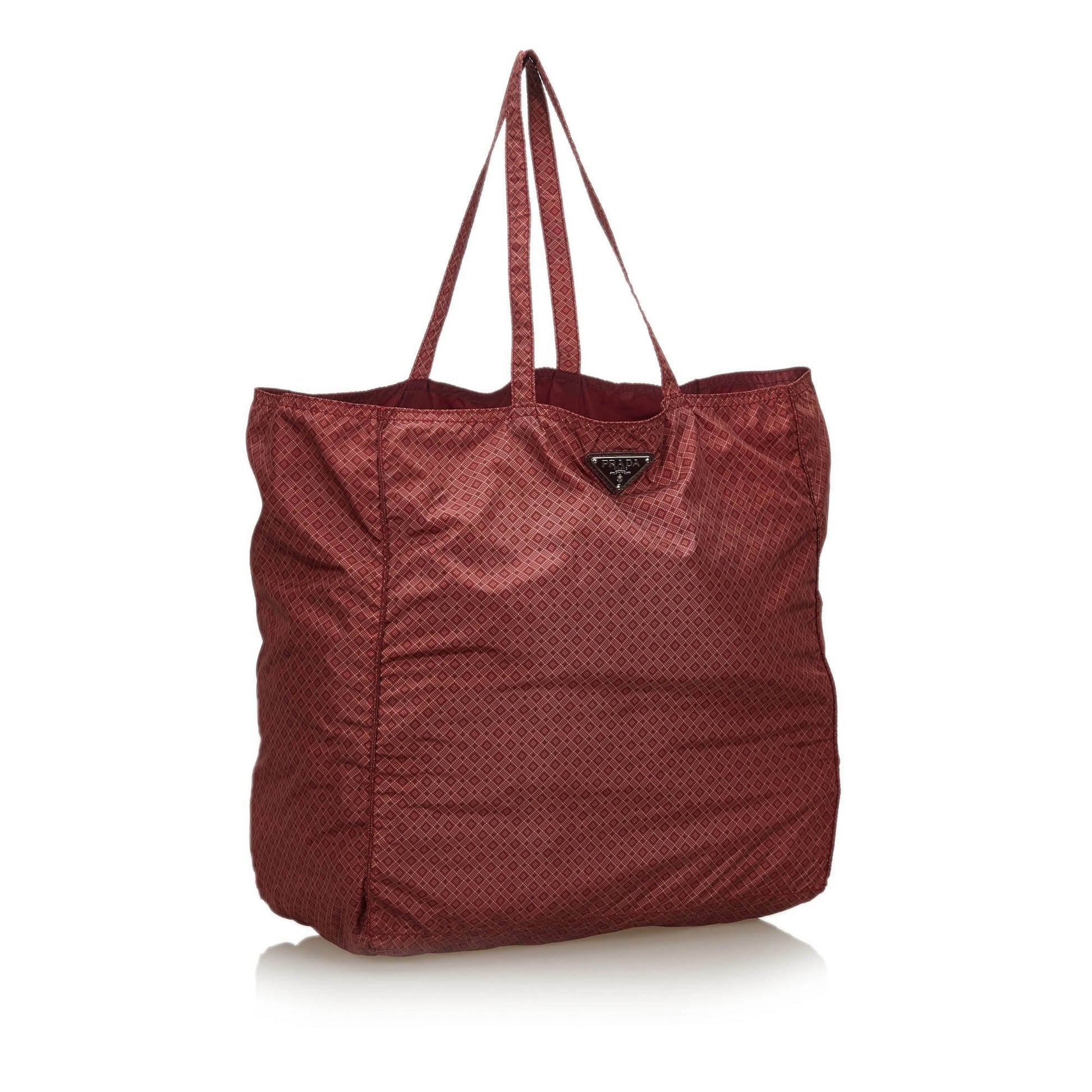 Prada Fabric Printed Tote Bag Italy Nylon Red
