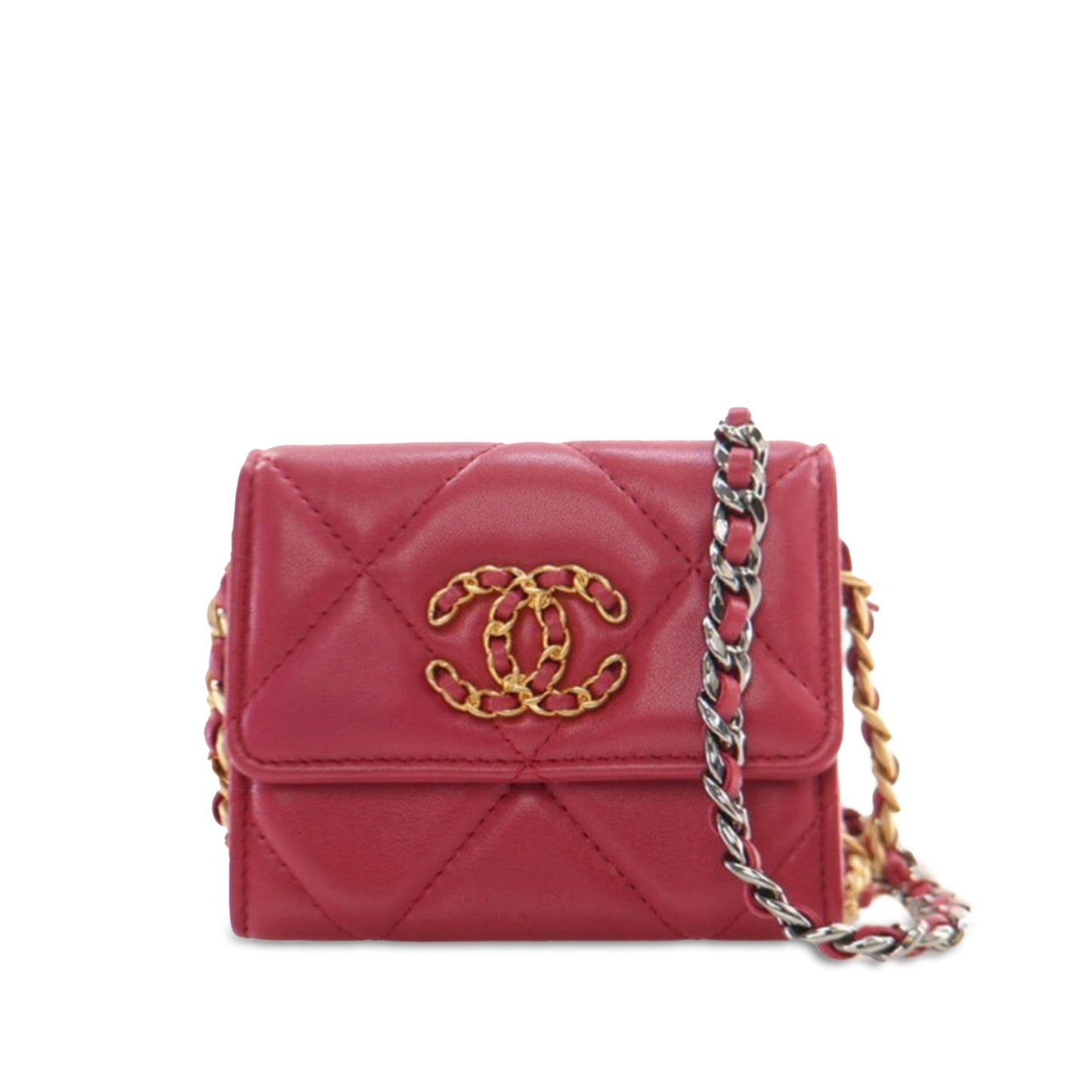 Pink Chanel Lambskin 19 Flap Coin Purse With Chain Crossbody Bag
