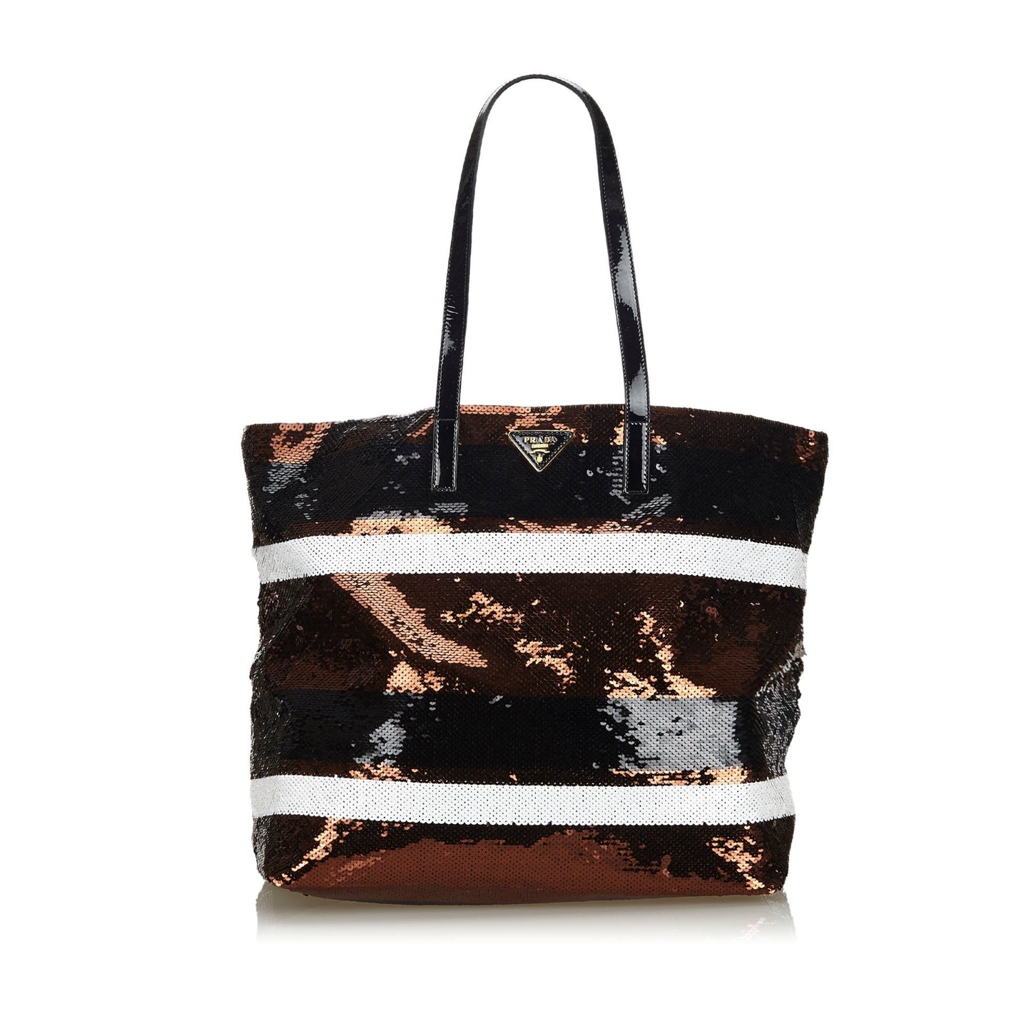 Prada Fabric Sequined Tote Bag Italy Nylon Black