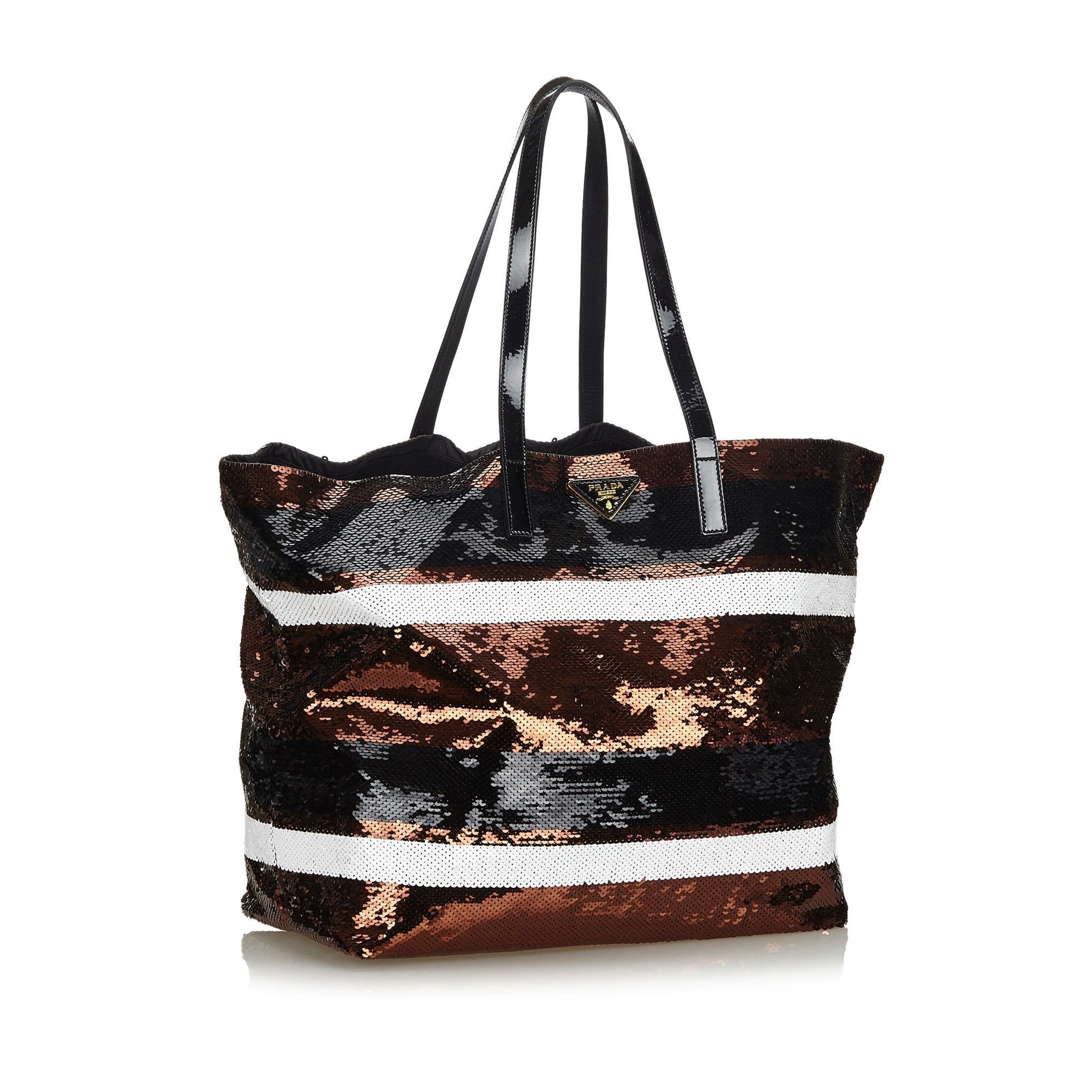 Prada Fabric Sequined Tote Bag Italy Nylon Black Tote Bag Italy