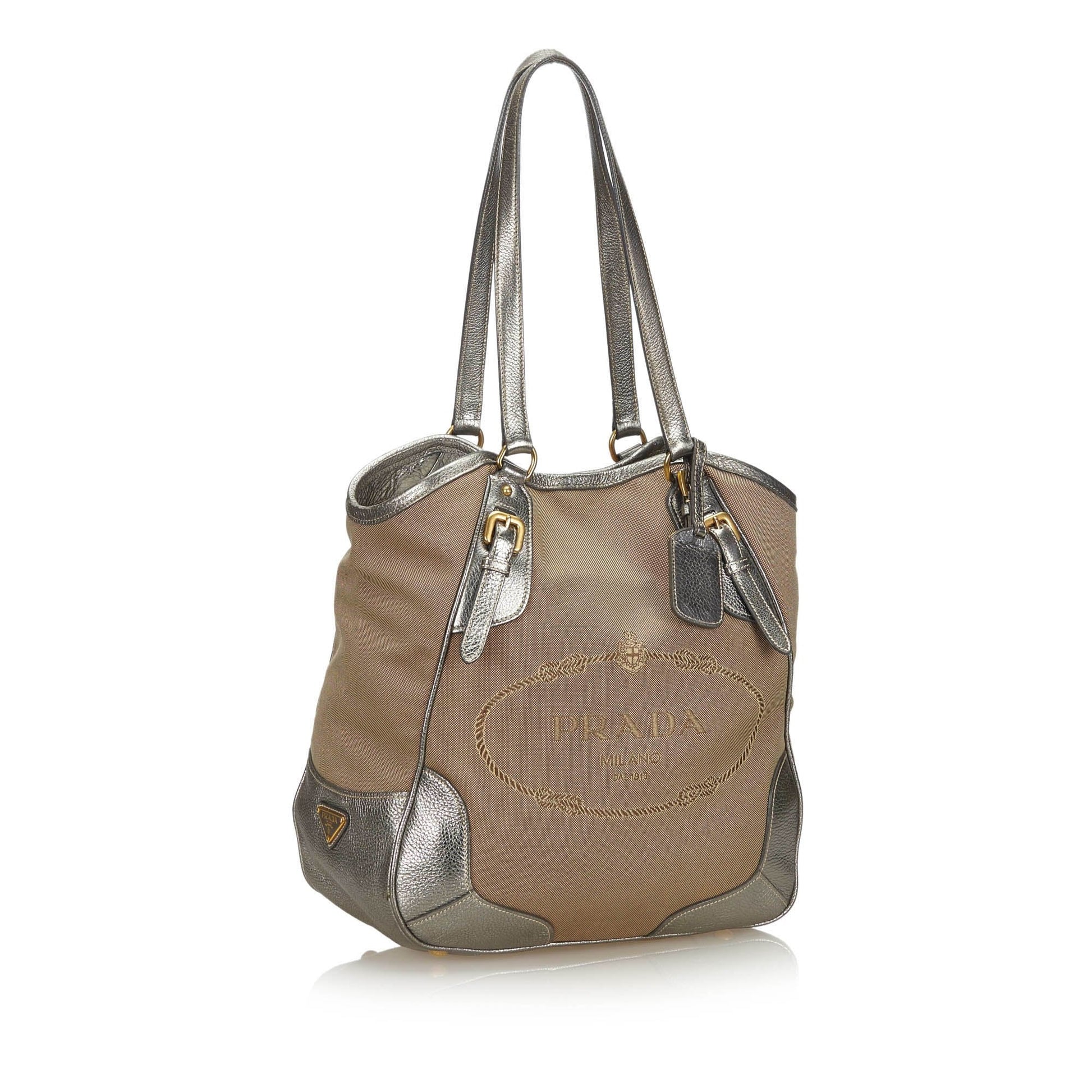 Prada Fabric Canapa Tote Bag Italy Canvas Brown Beige