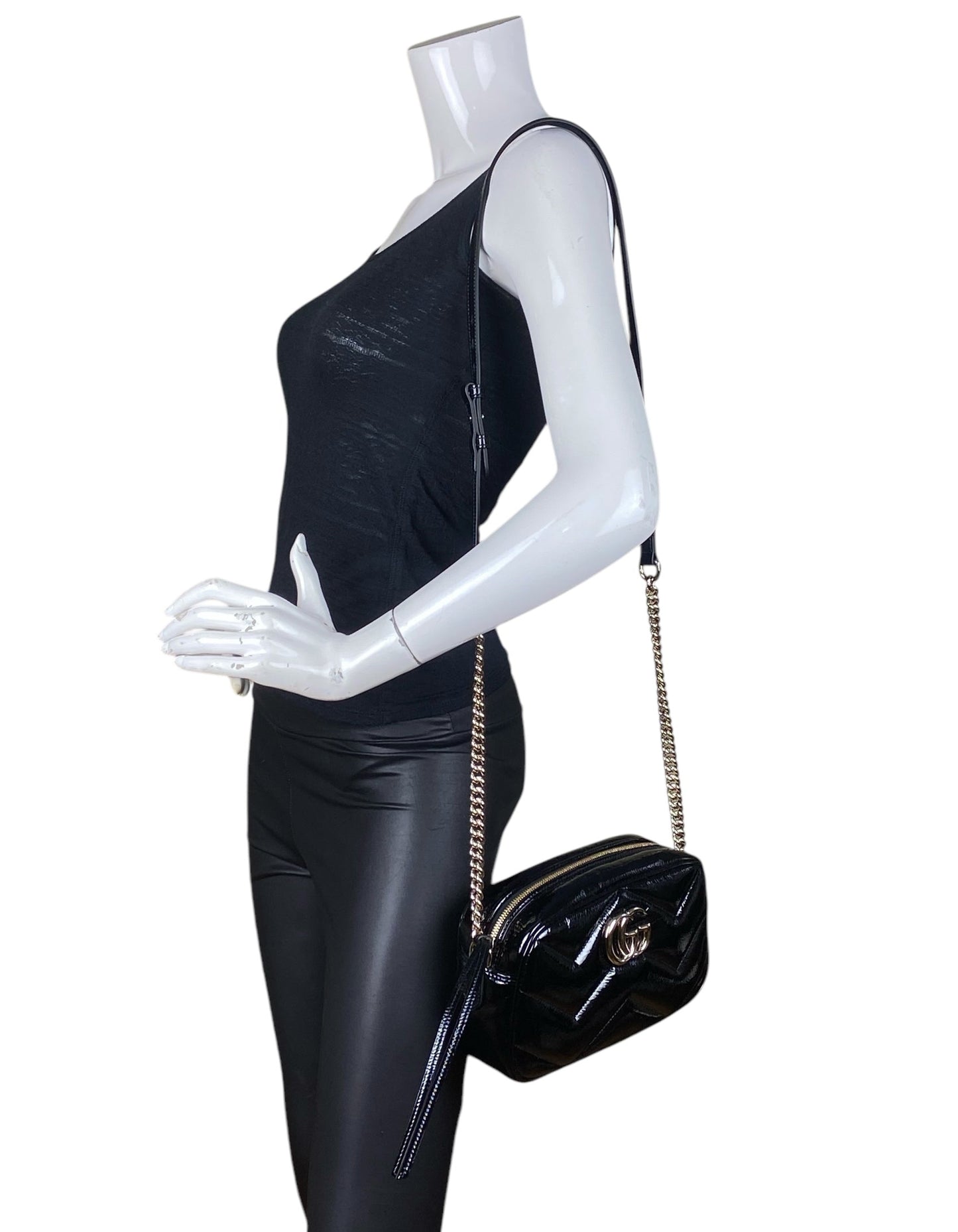 Gucci Black Patent GG Small Marmont Crossbody