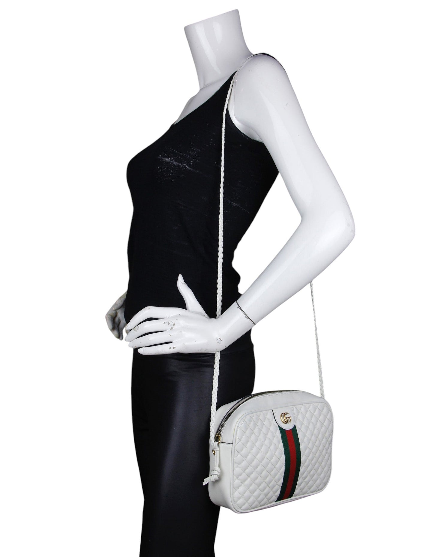 Gucci White Calfskin Web Trapuntata Small GG Shoulder Bag