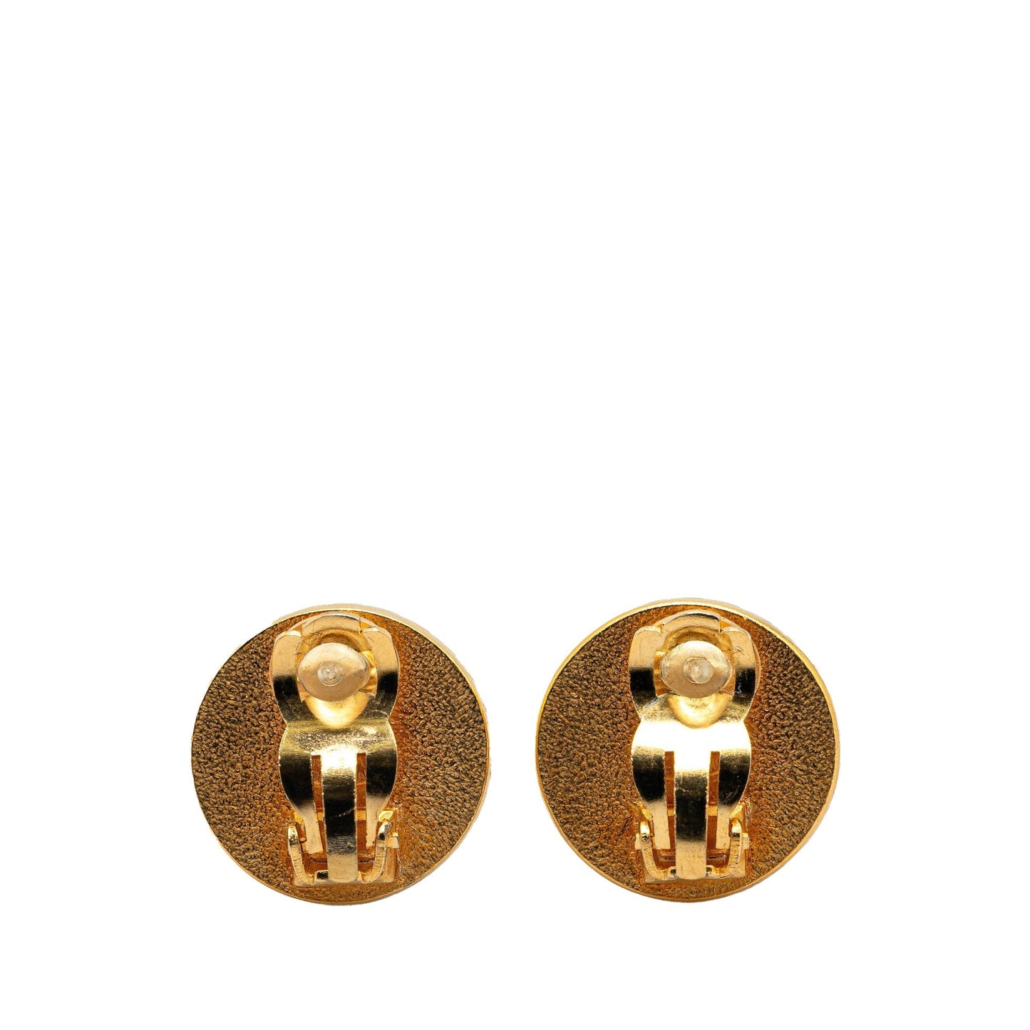 Gold Chanel Gold Plated Acrylic CC Button Clip On Earrings