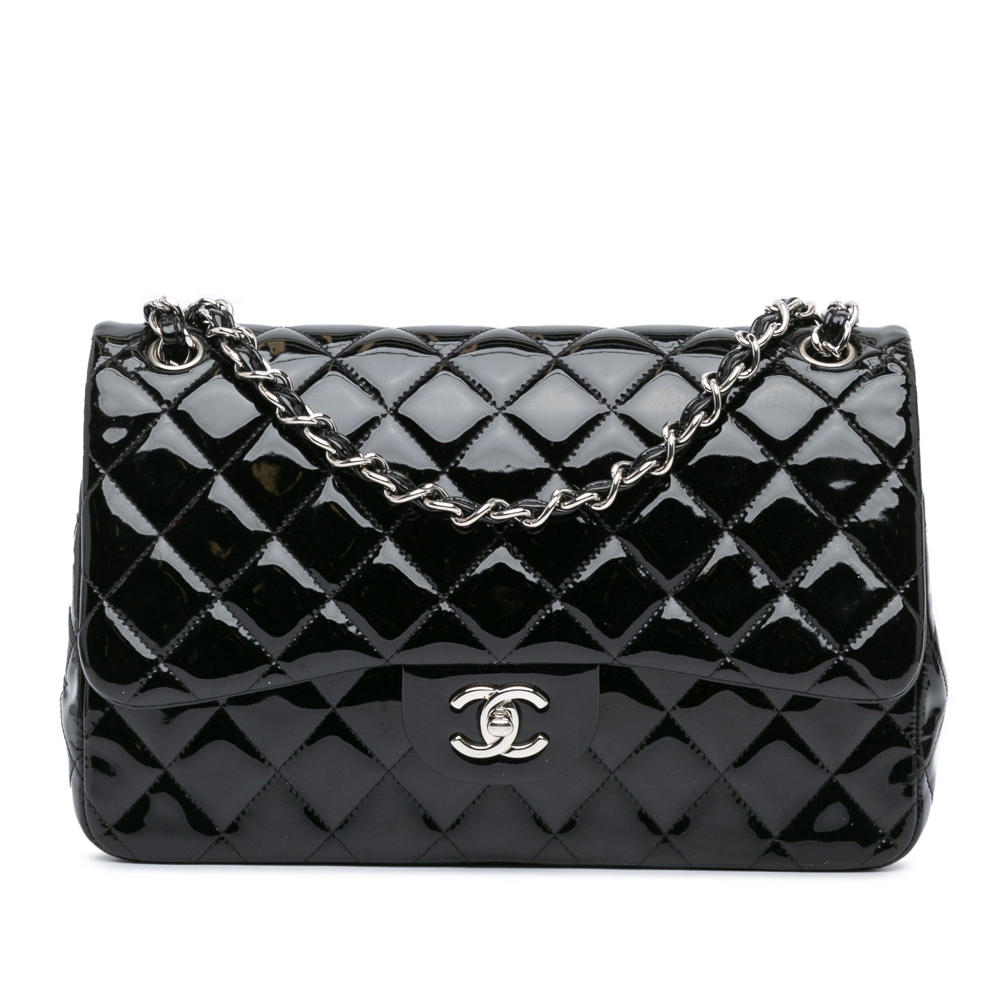 Black Chanel Jumbo Classic Patent Double Flap Shoulder Bag