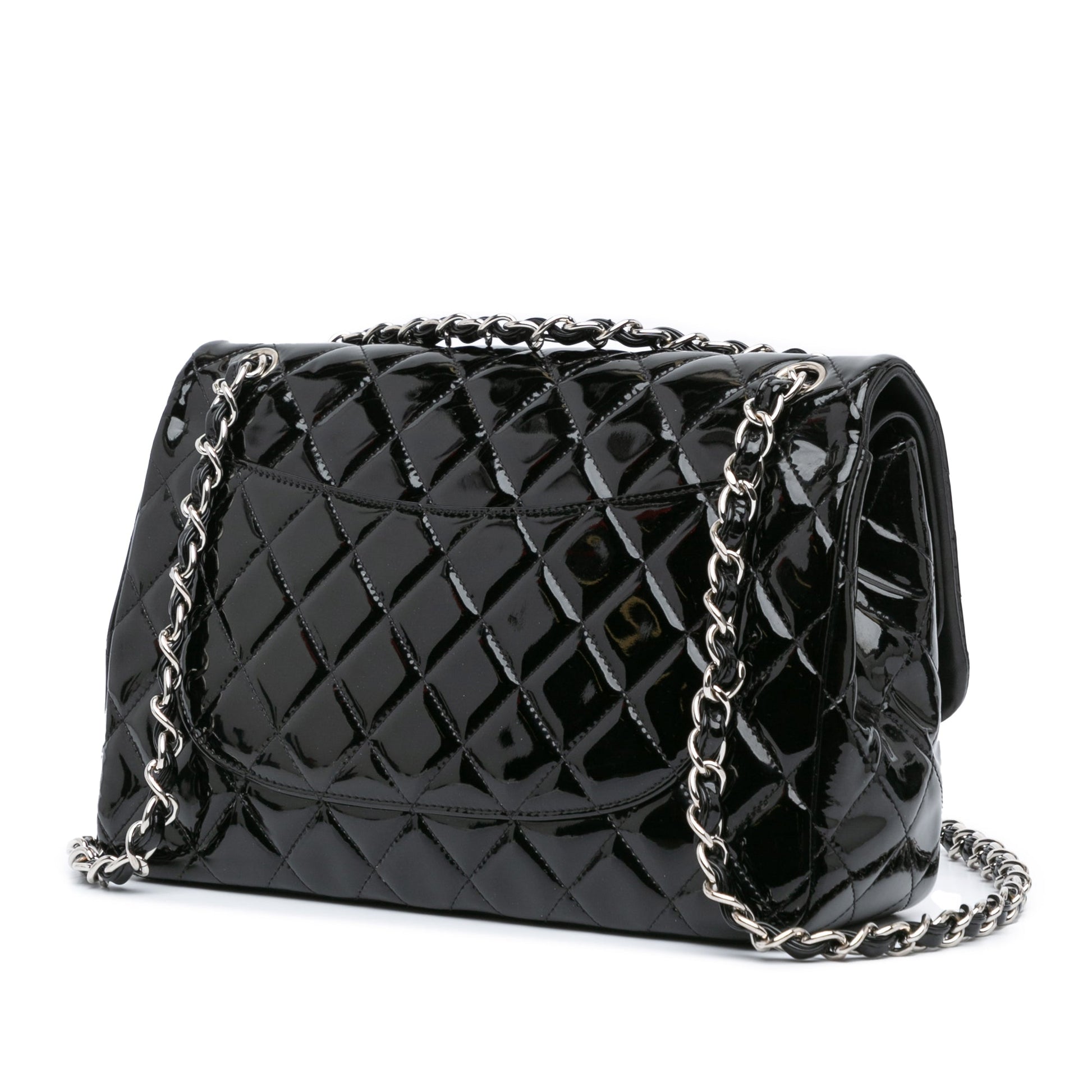 Black Chanel Jumbo Classic Patent Double Flap Shoulder Bag